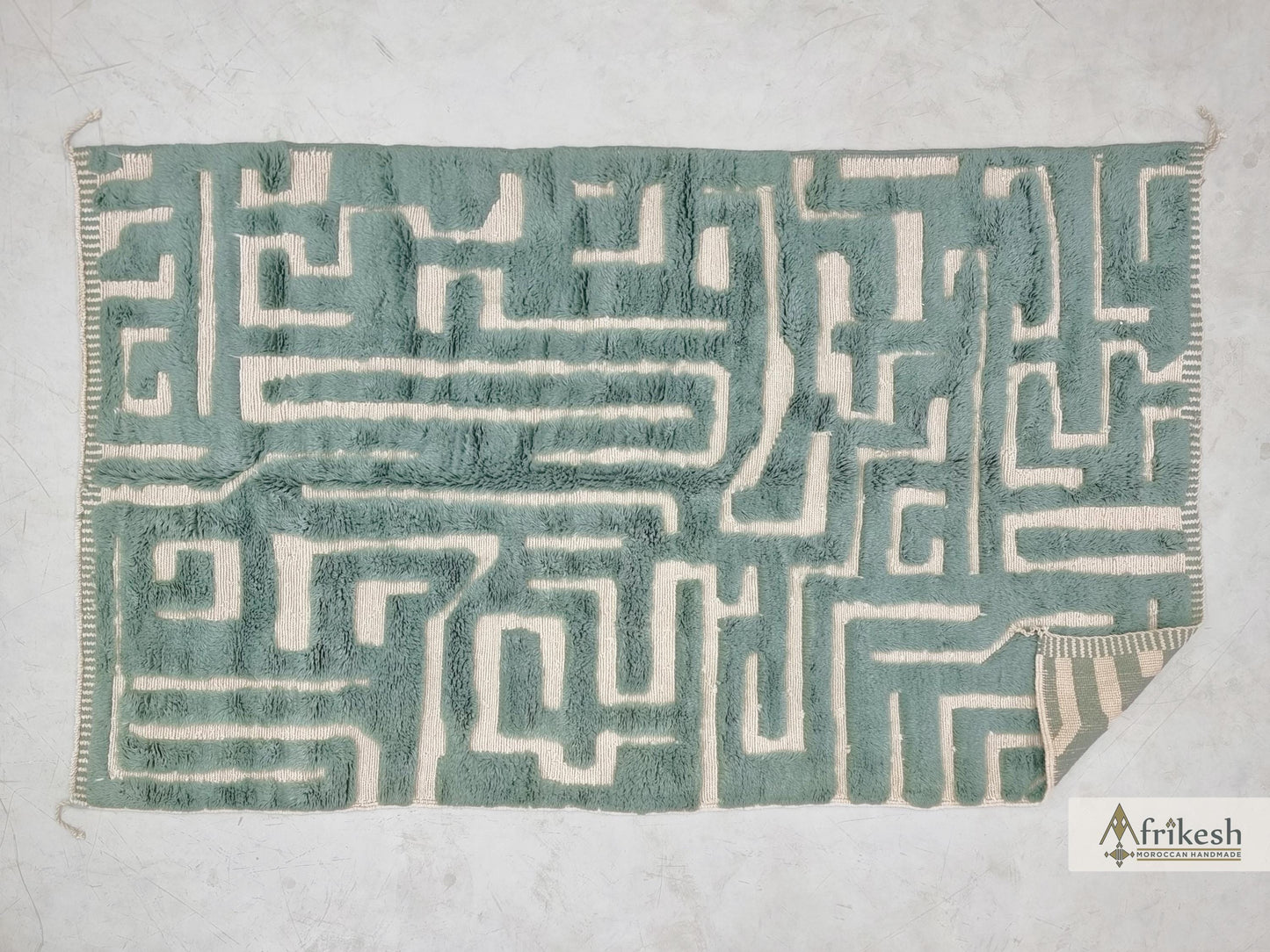 MRIRT BENI RUG, Moroccan Custom Made Rug, Hand Tufted Grayish Cyan Rug, Luxury Berber Carpet, Shaggy Mrirt Area Rug.