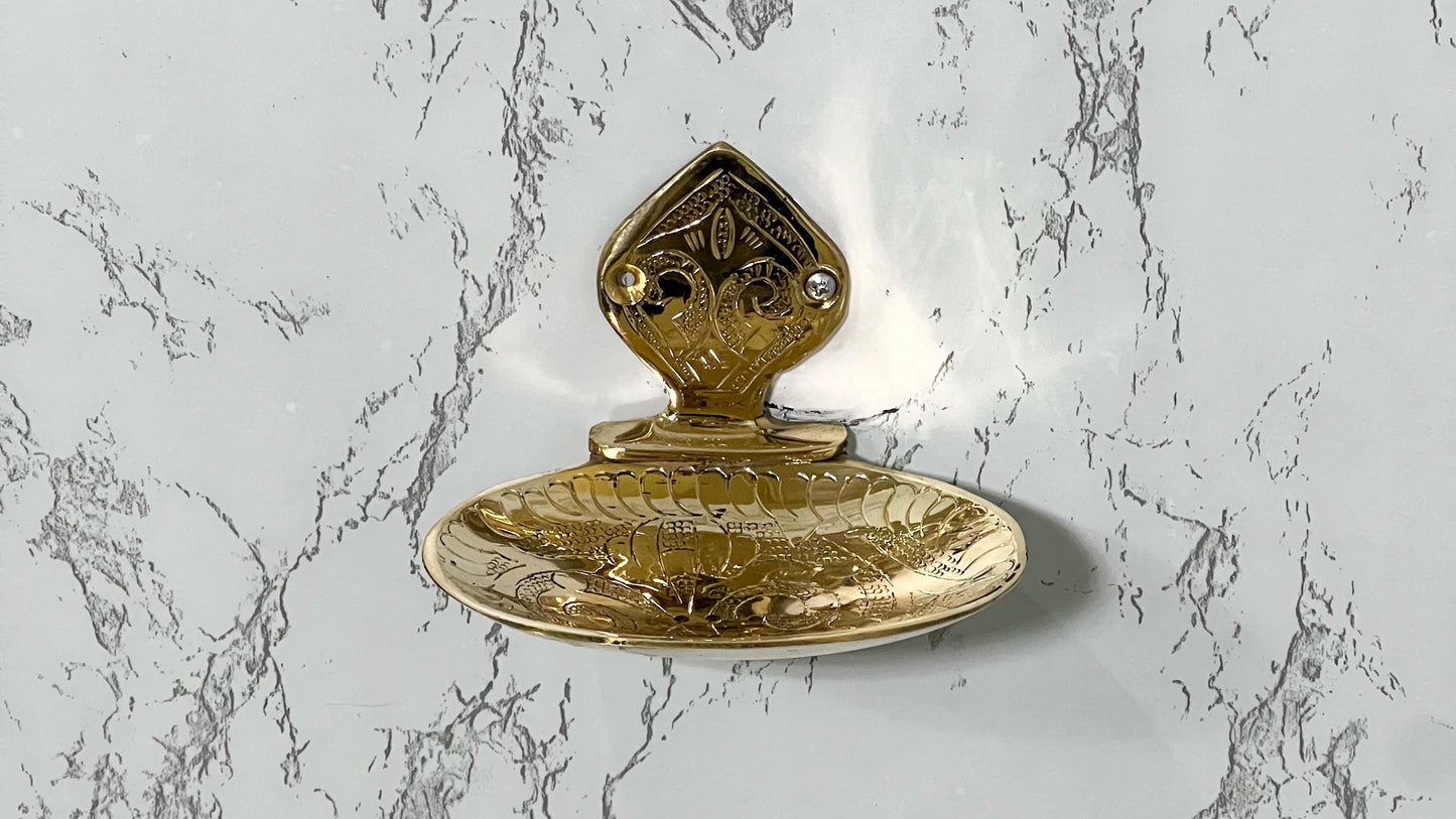 Handmade Moroccan Brass Soap Dish - Vintage Wall-Mounted Bathroom Accessory, Unlacquered Antique-Style Soap Holder