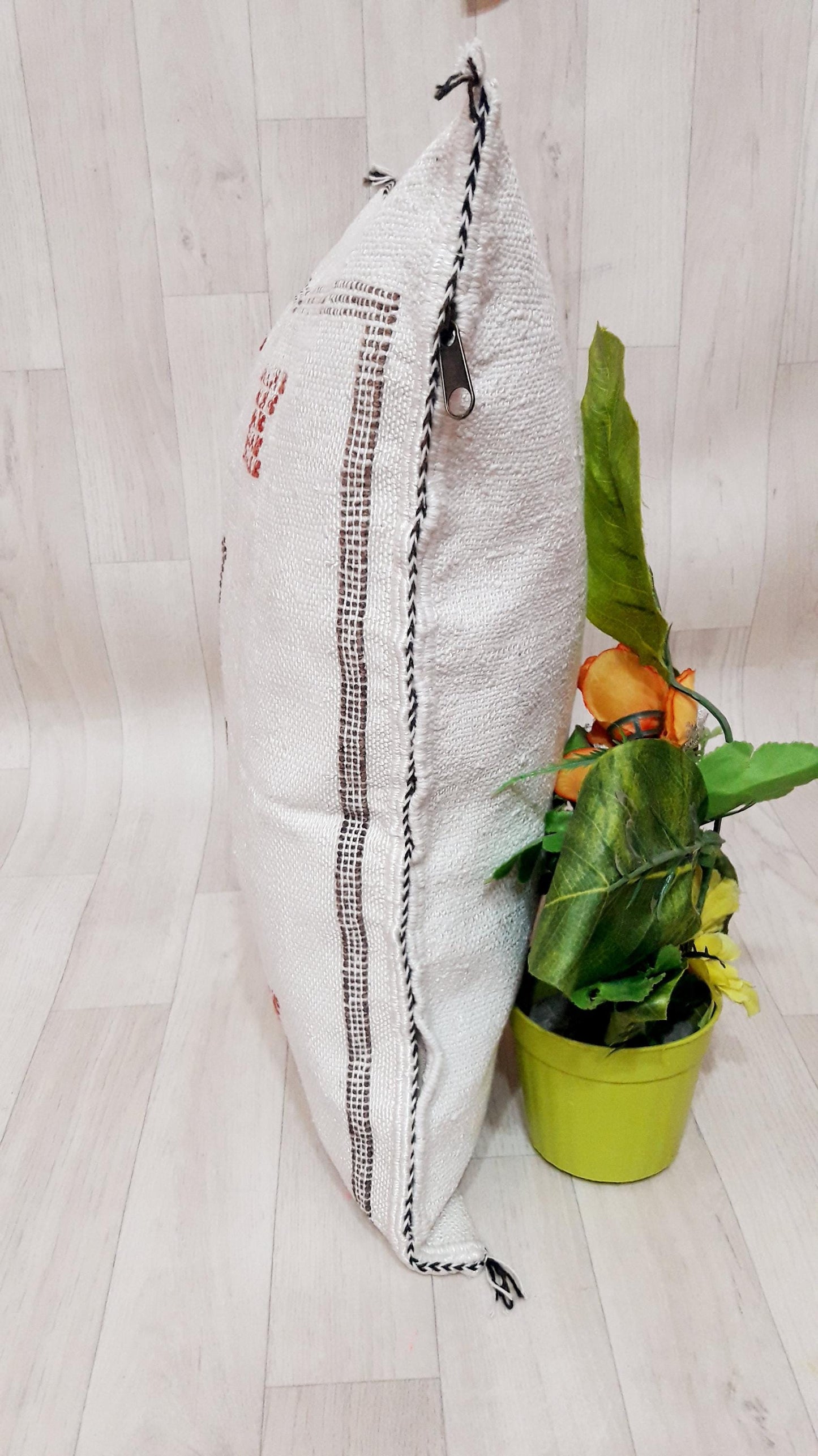 White Color Cactus Silk Pillow Cover, Moroccan Boho Throw Pillow ,Hand Woven Berber Pillow, Sabra Cactus Silk Cushion Cover,Pillow,Cushion