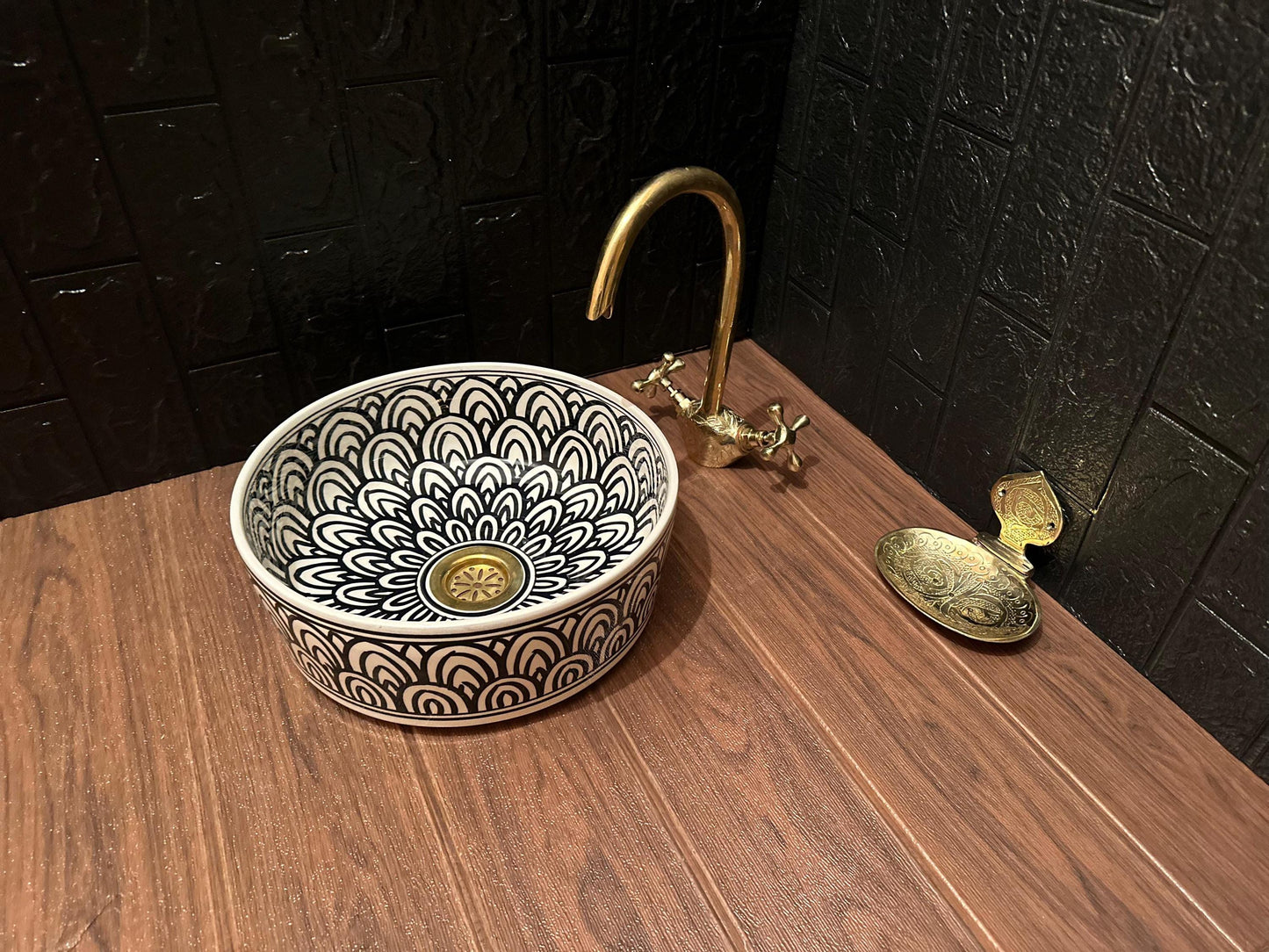 Handmade Ceramic Sink with FREE Brass Faucet and More Special Gifts - Elegant Moroccan Wash Basin - Bathroom Mid-Century Modern Style