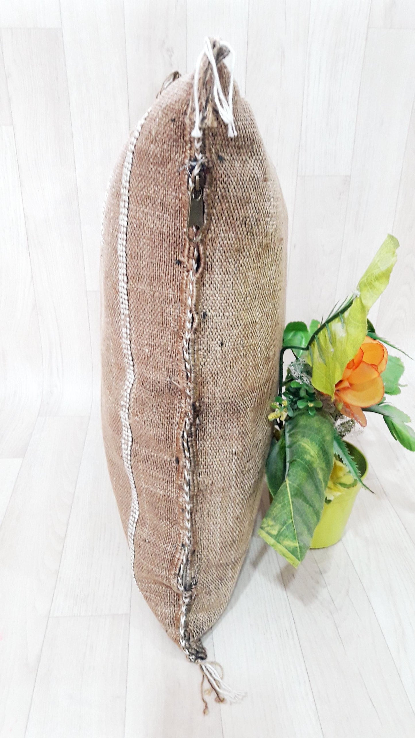 Brown Cactus Silk Pillow Cover, Moroccan Boho Throw Pillow , Morocco Handmade Pillow, Sabra Cactus Silk Cushion,Home Decor