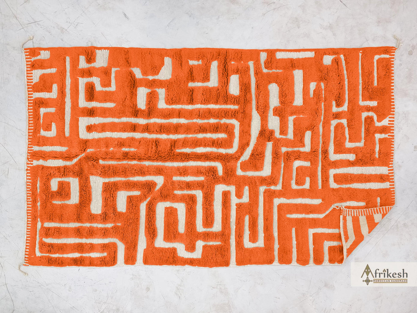 HAND TUFTED RUG, Bright Orange Moroccan Rug, Unique Beni Mrirt Rug, Shaggy Berber Carpet, Custom Made Wool Area Rug, Chic Benirugs.