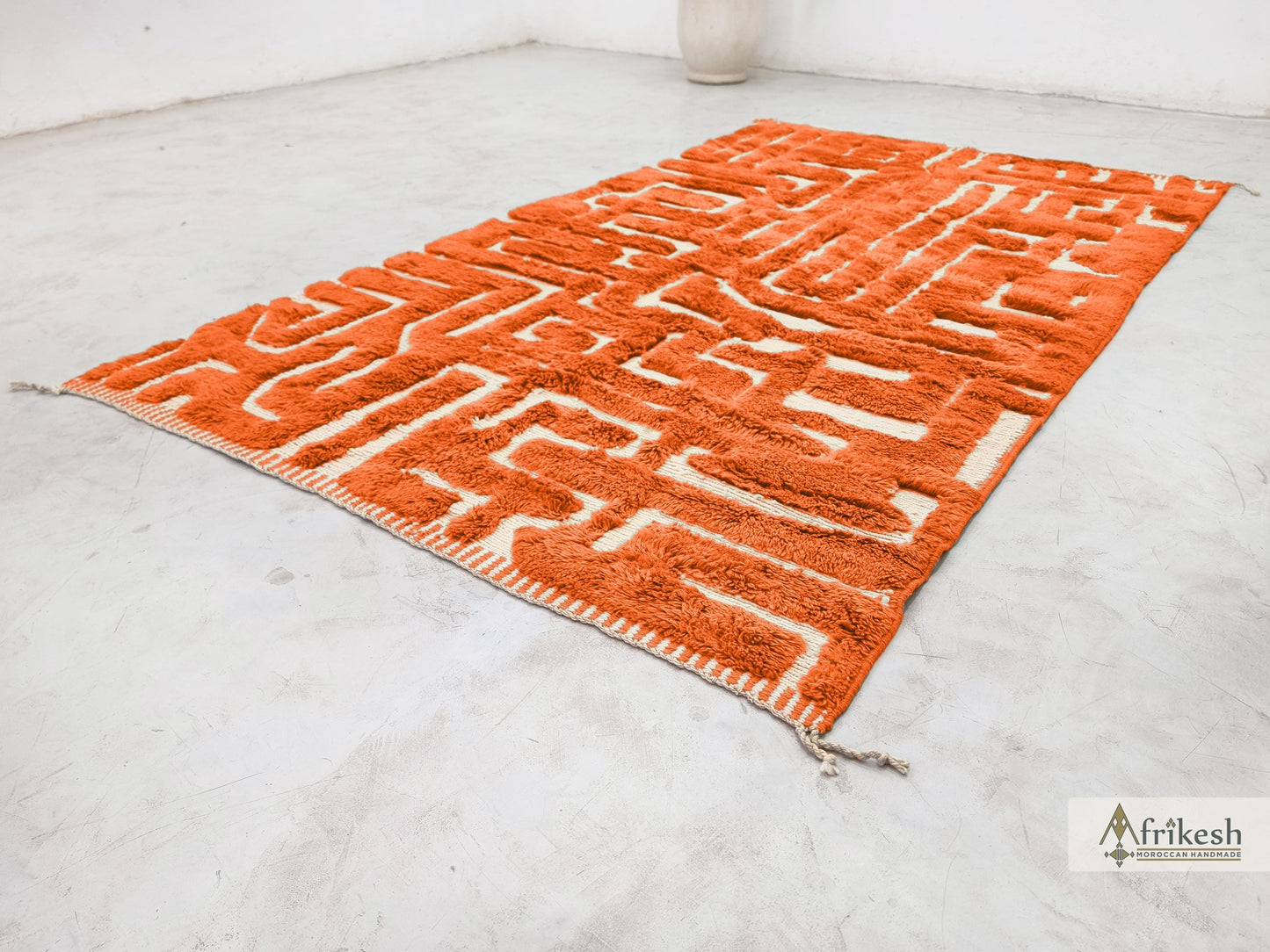 HAND TUFTED RUG, Bright Orange Moroccan Rug, Unique Beni Mrirt Rug, Shaggy Berber Carpet, Custom Made Wool Area Rug, Chic Benirugs.