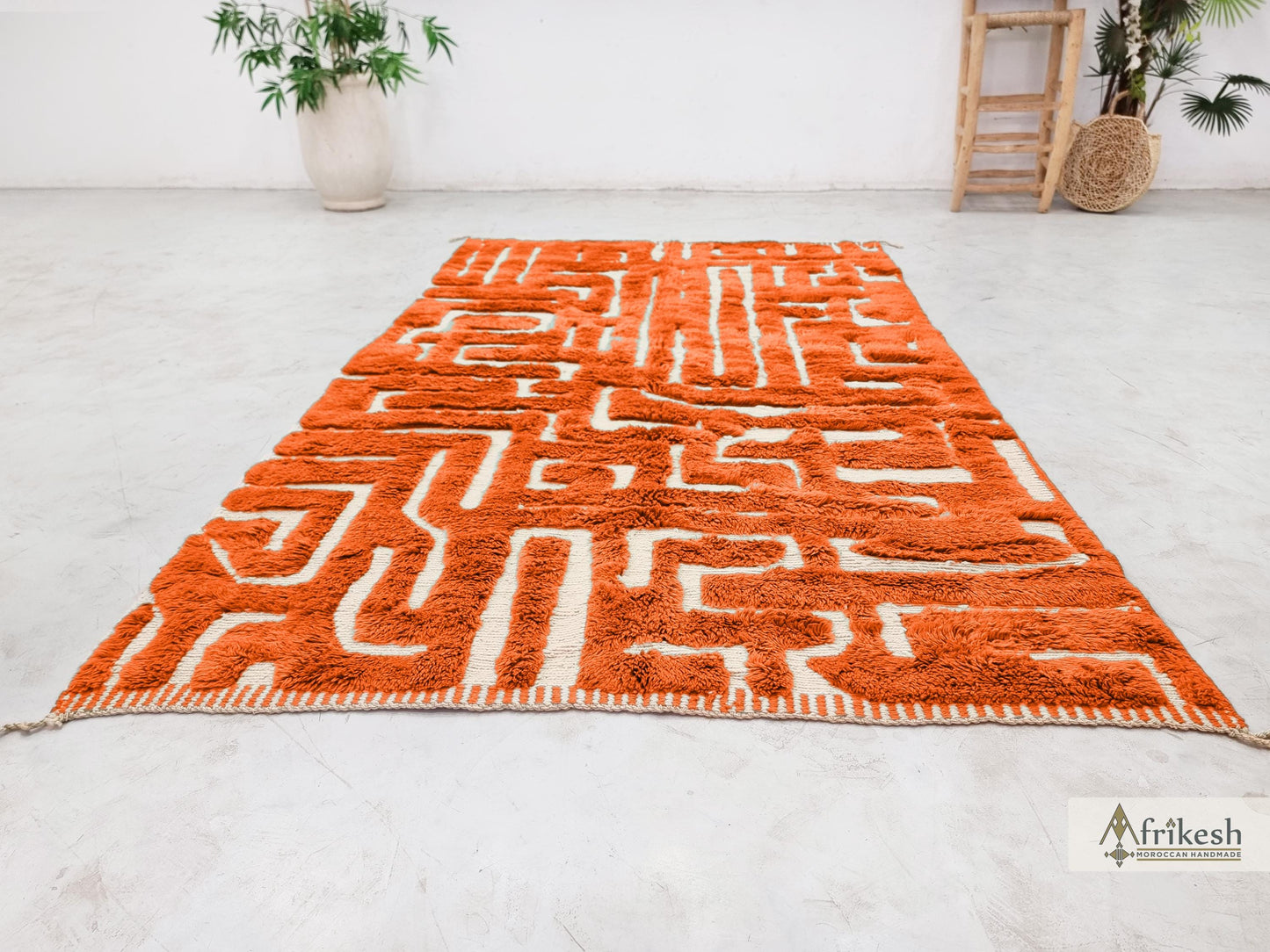 HAND TUFTED RUG, Bright Orange Moroccan Rug, Unique Beni Mrirt Rug, Shaggy Berber Carpet, Custom Made Wool Area Rug, Chic Benirugs.