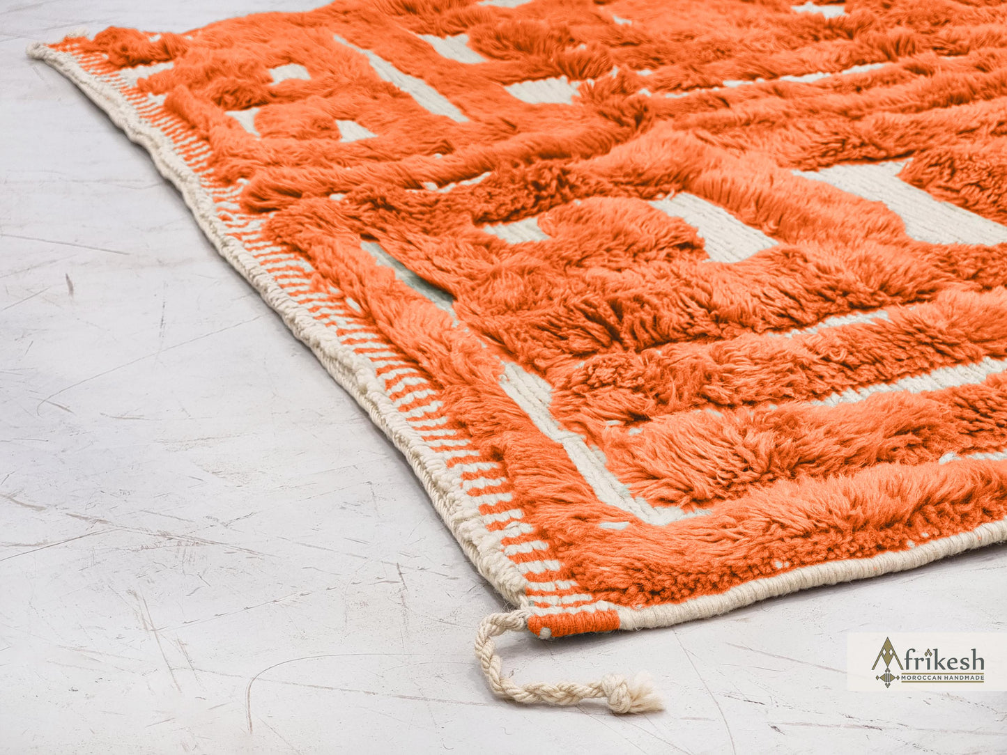 HAND TUFTED RUG, Bright Orange Moroccan Rug, Unique Beni Mrirt Rug, Shaggy Berber Carpet, Custom Made Wool Area Rug, Chic Benirugs.