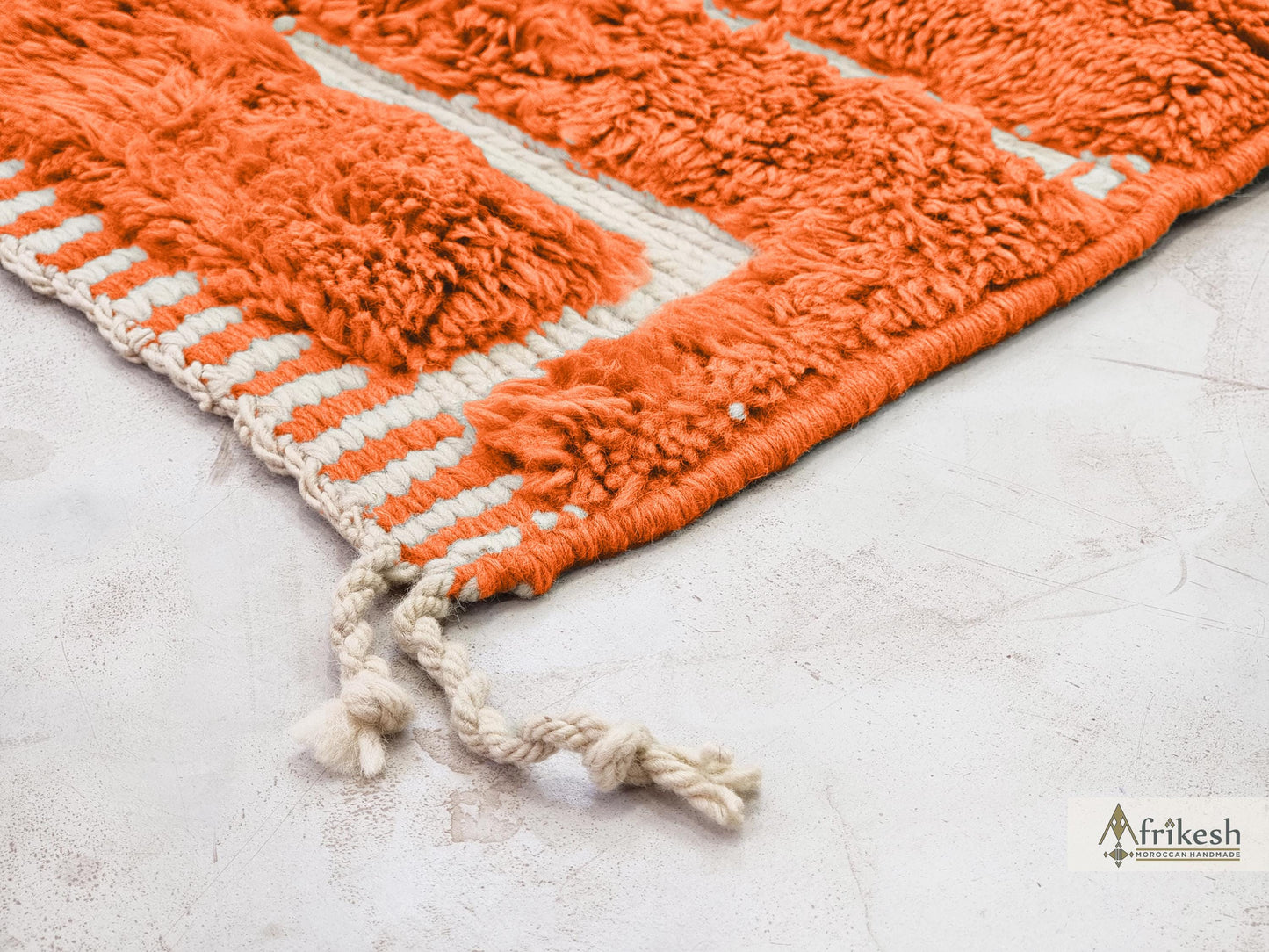 HAND TUFTED RUG, Bright Orange Moroccan Rug, Unique Beni Mrirt Rug, Shaggy Berber Carpet, Custom Made Wool Area Rug, Chic Benirugs.