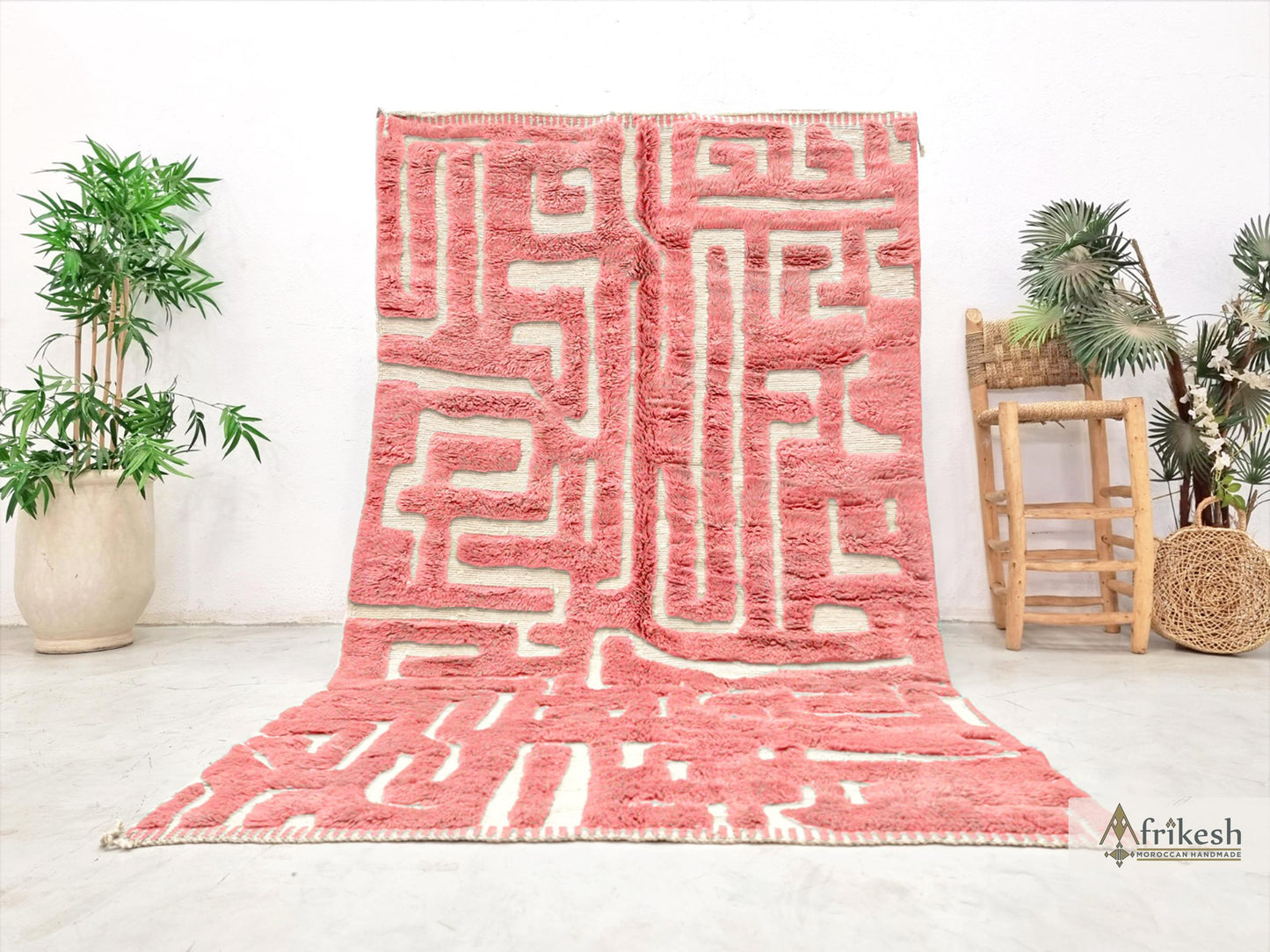 PINK RUG, Custom Beni Mrirt Rug, Hand-Tufted Moroccan Rug, Wool Berber Carpet, Abstract Mrirt Shag Rug, Modern Living Room Rug.