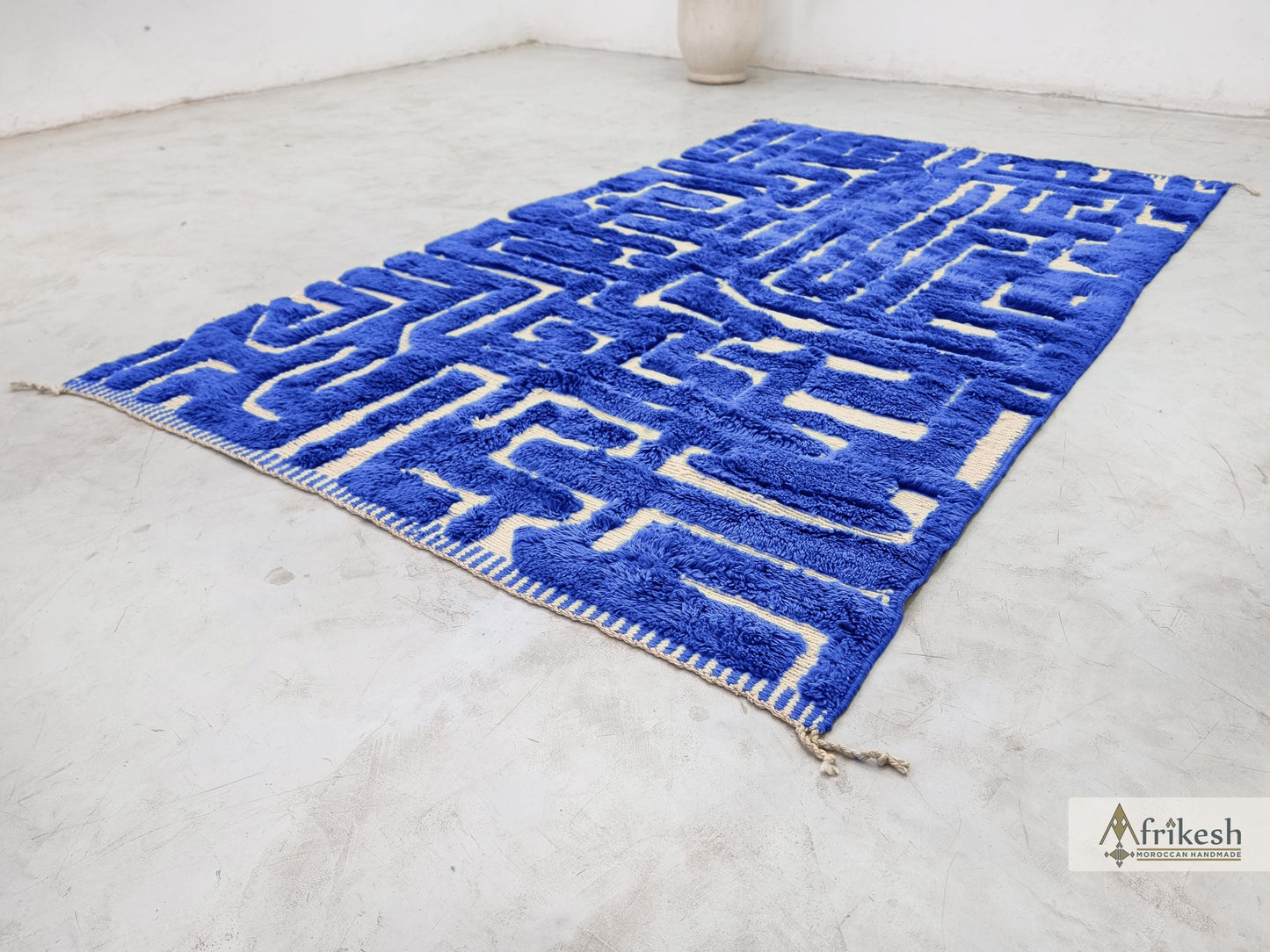 MOROCCAN RUG, Beni Mrirt Shag Rug, Handmade Berber Carpet, Royal Blue Wool Rug, Hand-Tufted Area Rug, Custom Size Benirugs.