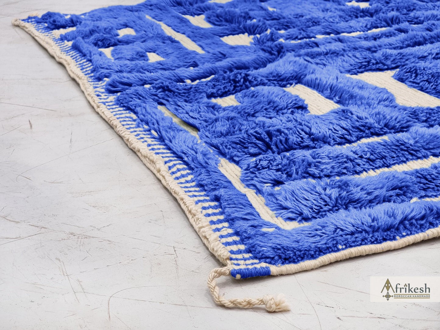 MOROCCAN RUG, Beni Mrirt Shag Rug, Handmade Berber Carpet, Royal Blue Wool Rug, Hand-Tufted Area Rug, Custom Size Benirugs.