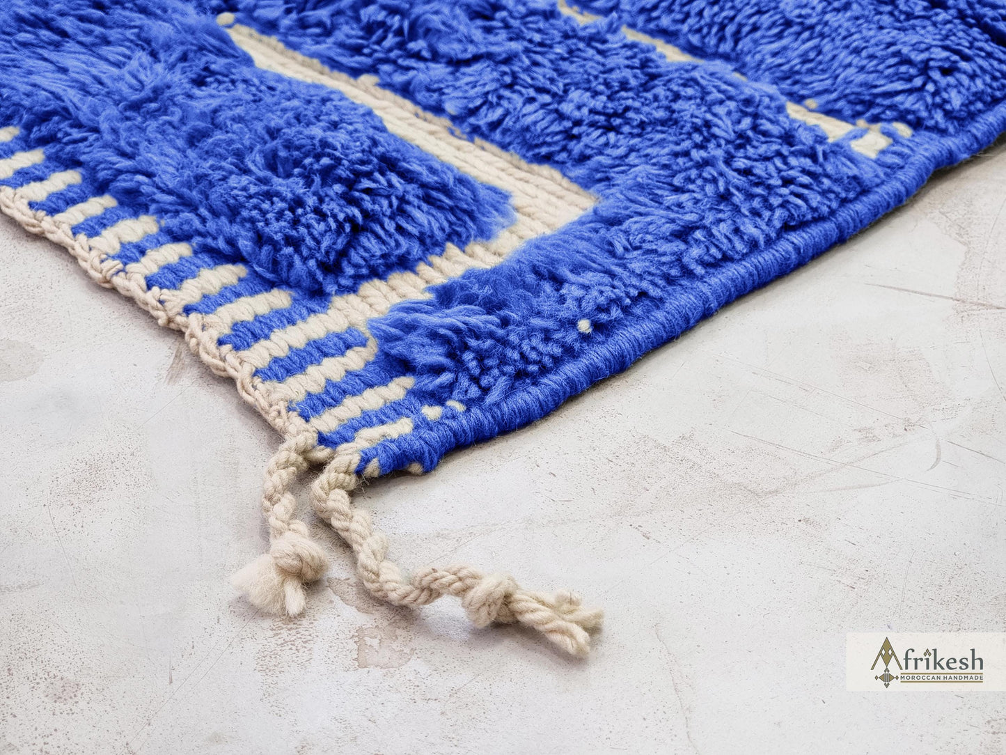 MOROCCAN RUG, Beni Mrirt Shag Rug, Handmade Berber Carpet, Royal Blue Wool Rug, Hand-Tufted Area Rug, Custom Size Benirugs.