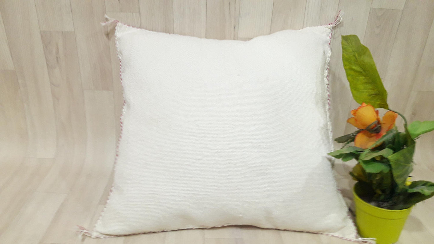 Cactus Silk Cushion Cover - White Sabra Pillow - Handmade Morocco Cushion