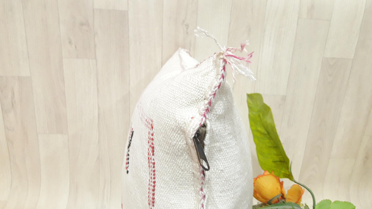Cactus Silk Cushion Cover - White Sabra Pillow - Handmade Morocco Cushion