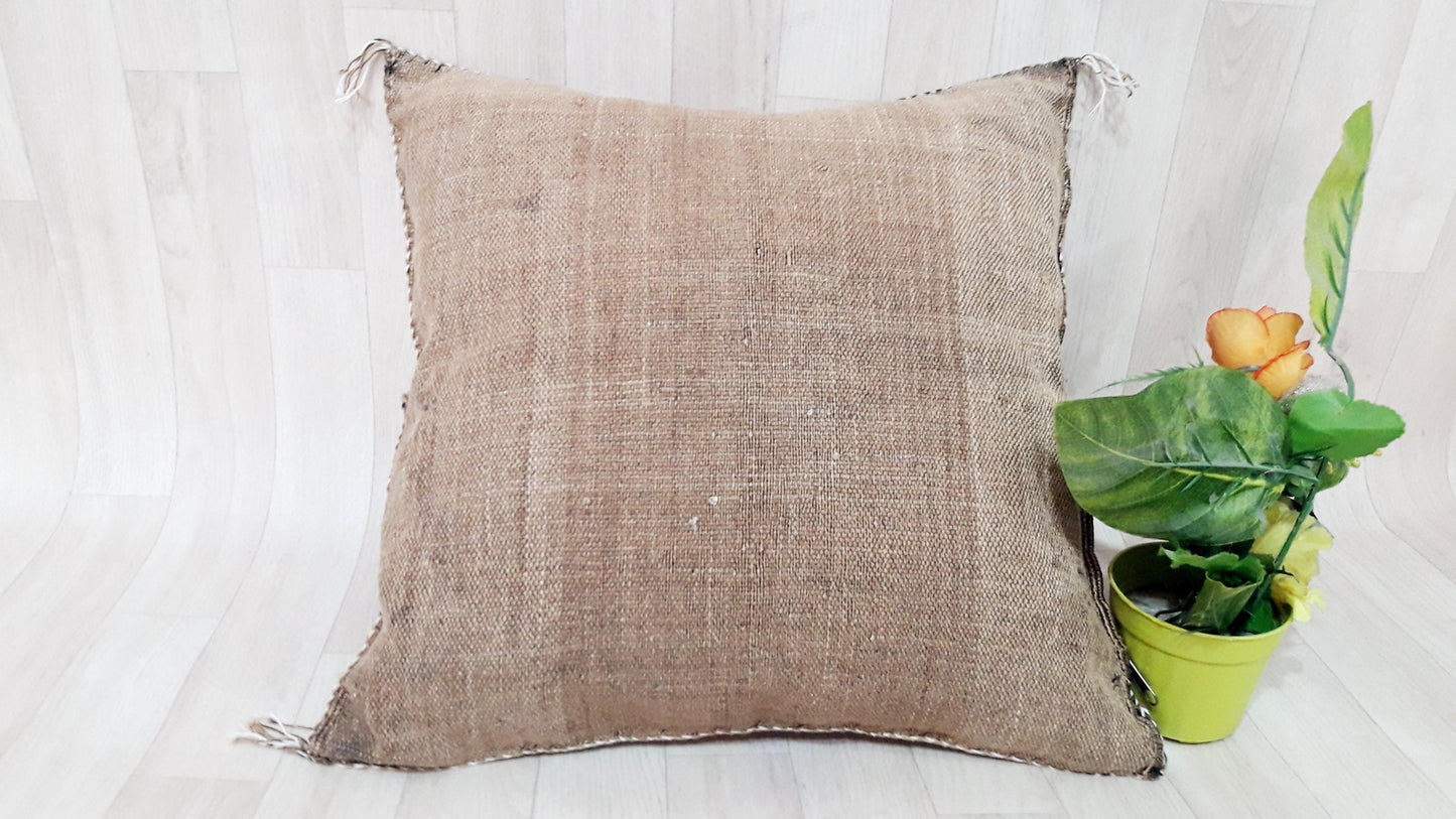 Brown Cactus Silk Pillow Cover, Moroccan Boho Throw Pillow , Morocco Handmade Pillow, Sabra Cactus Silk Cushion,Home Decor