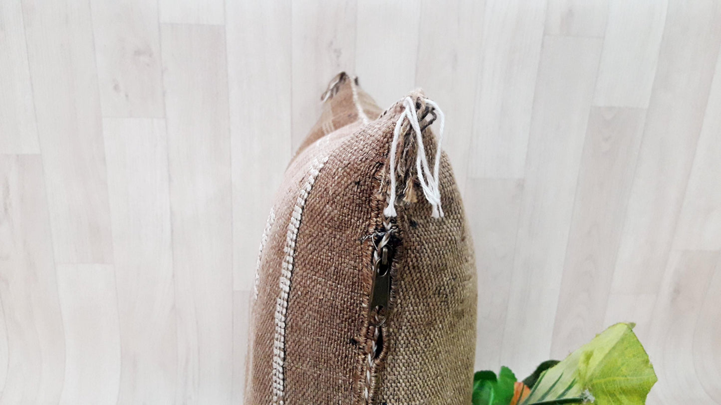 Brown Cactus Silk Pillow Cover, Moroccan Boho Throw Pillow , Morocco Handmade Pillow, Sabra Cactus Silk Cushion,Home Decor