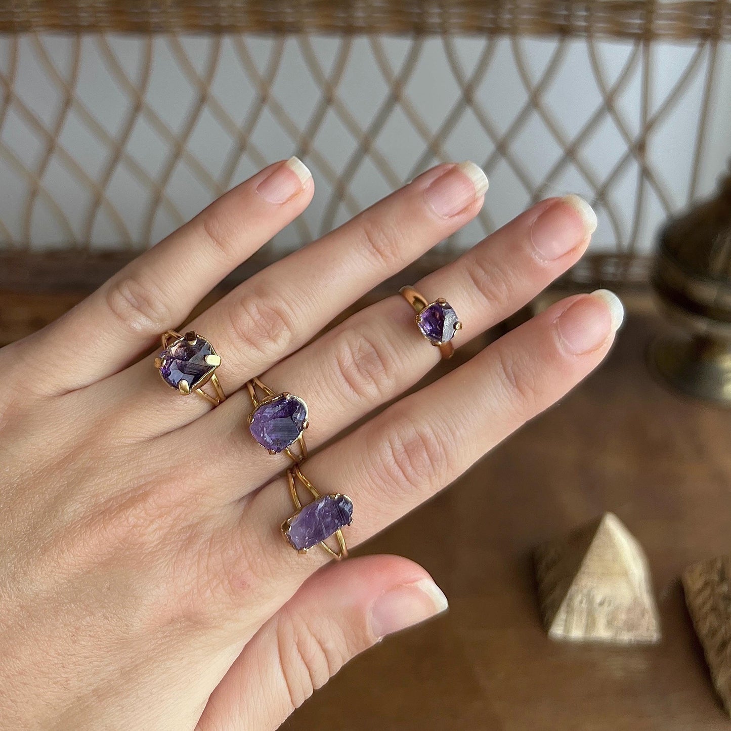 Amethyst Ring, Gold, Adjustable Ring, Crystal Ring, Amethyst Jewelry, Third Eye Chakra, Nickel-Free, Crystal Gift, Raw Purple Gemstone
