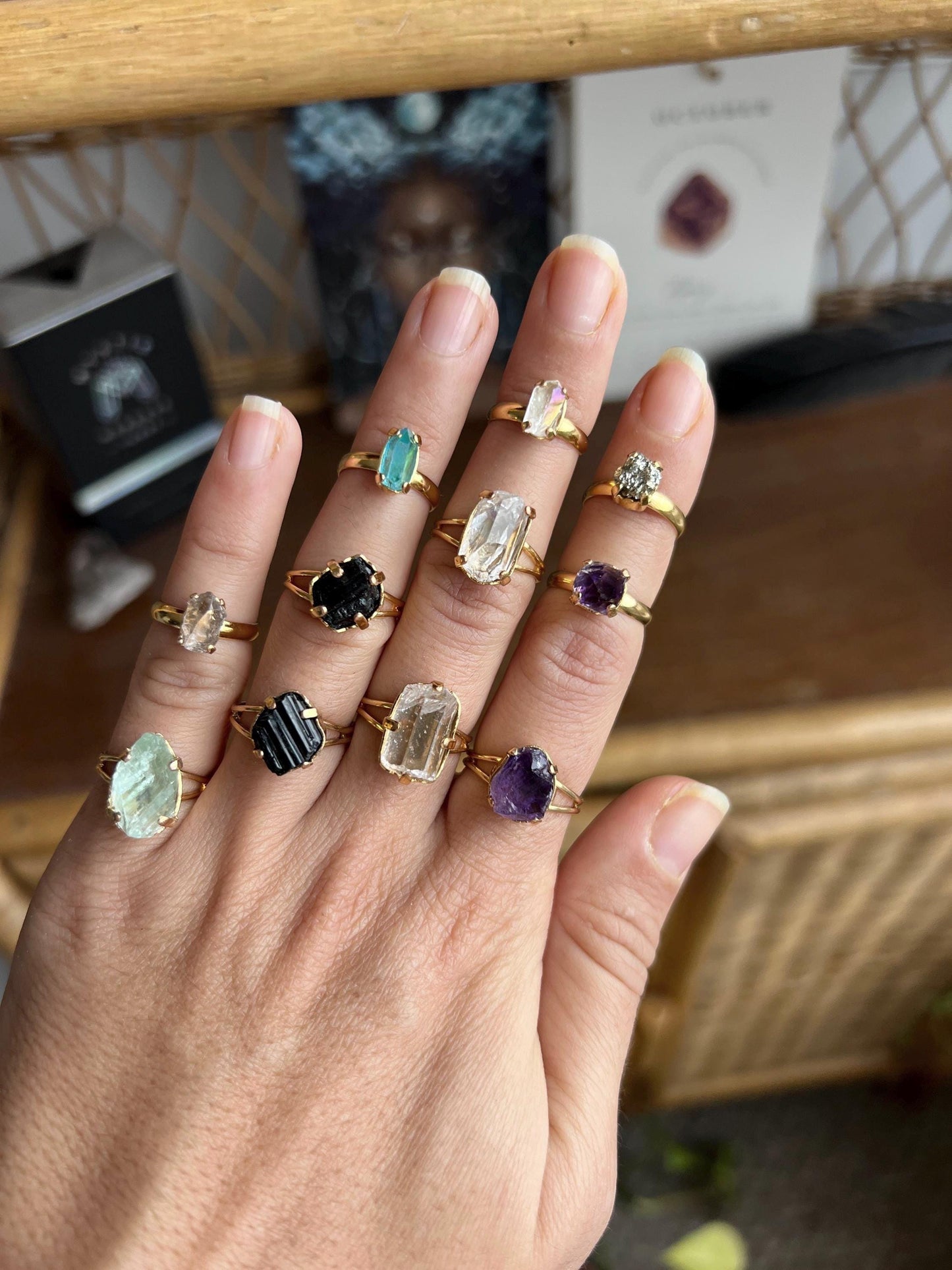 Green Fluorite Ring, Gold, Adjustable Ring, Crystal Ring, Green Fluorite Jewelry, Heart Chakra, Nickel-Free, Crystal Gift, Green Gemstone
