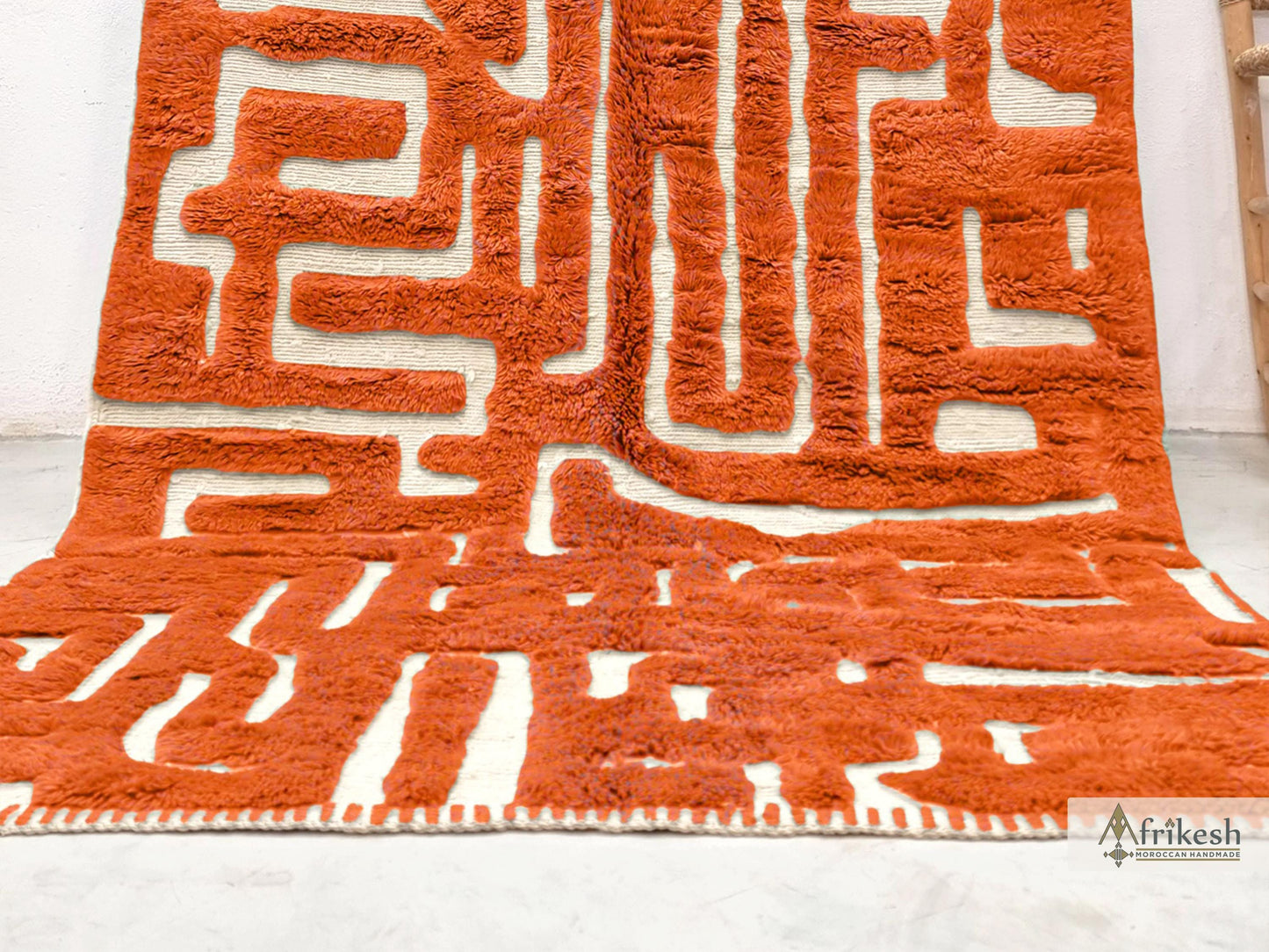 HAND TUFTED RUG, Bright Orange Moroccan Rug, Unique Beni Mrirt Rug, Shaggy Berber Carpet, Custom Made Wool Area Rug, Chic Benirugs.