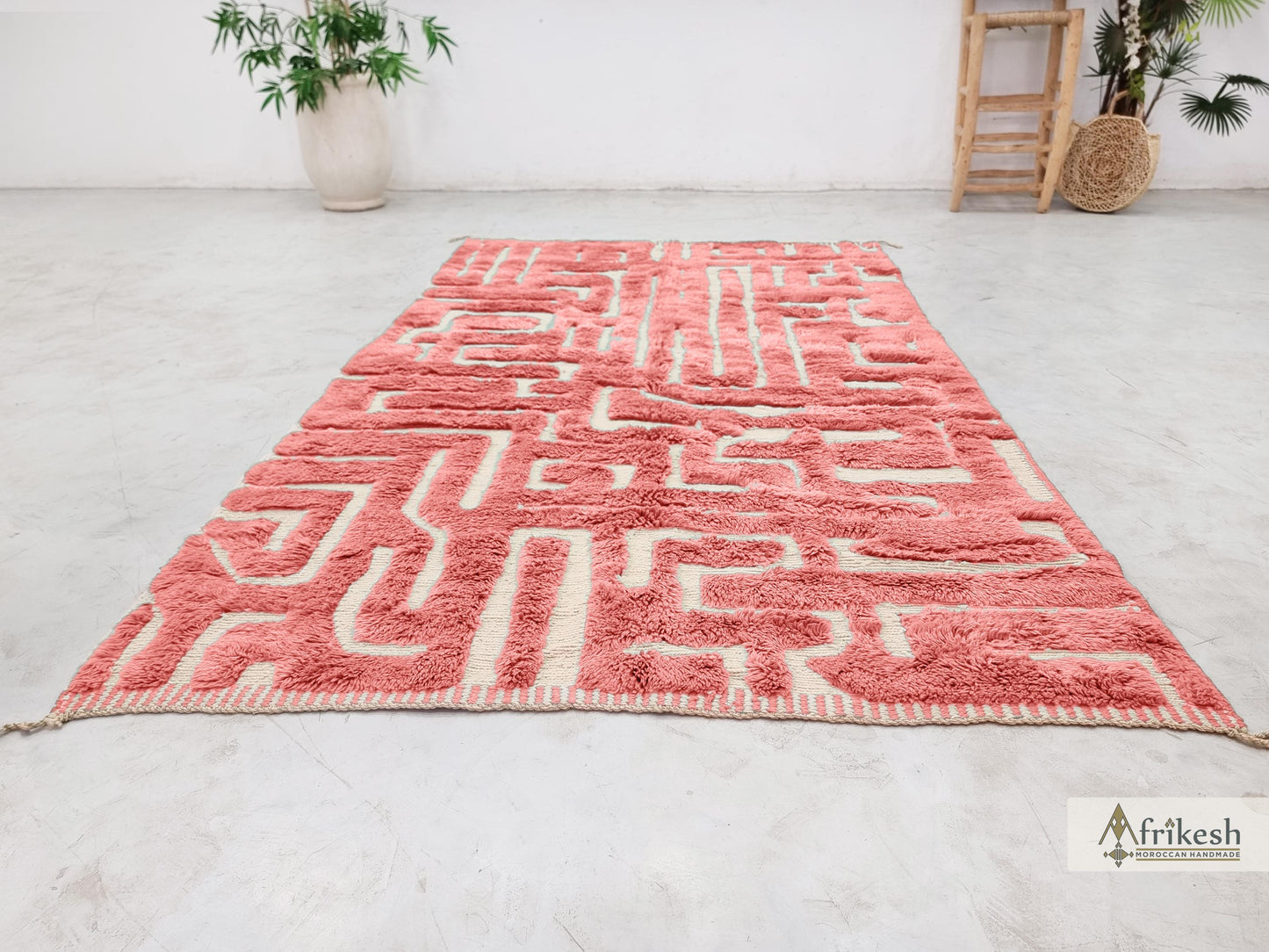 PINK RUG, Custom Beni Mrirt Rug, Hand-Tufted Moroccan Rug, Wool Berber Carpet, Abstract Mrirt Shag Rug, Modern Living Room Rug.