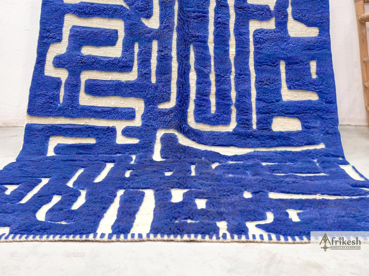 MOROCCAN RUG, Beni Mrirt Shag Rug, Handmade Berber Carpet, Royal Blue Wool Rug, Hand-Tufted Area Rug, Custom Size Benirugs.