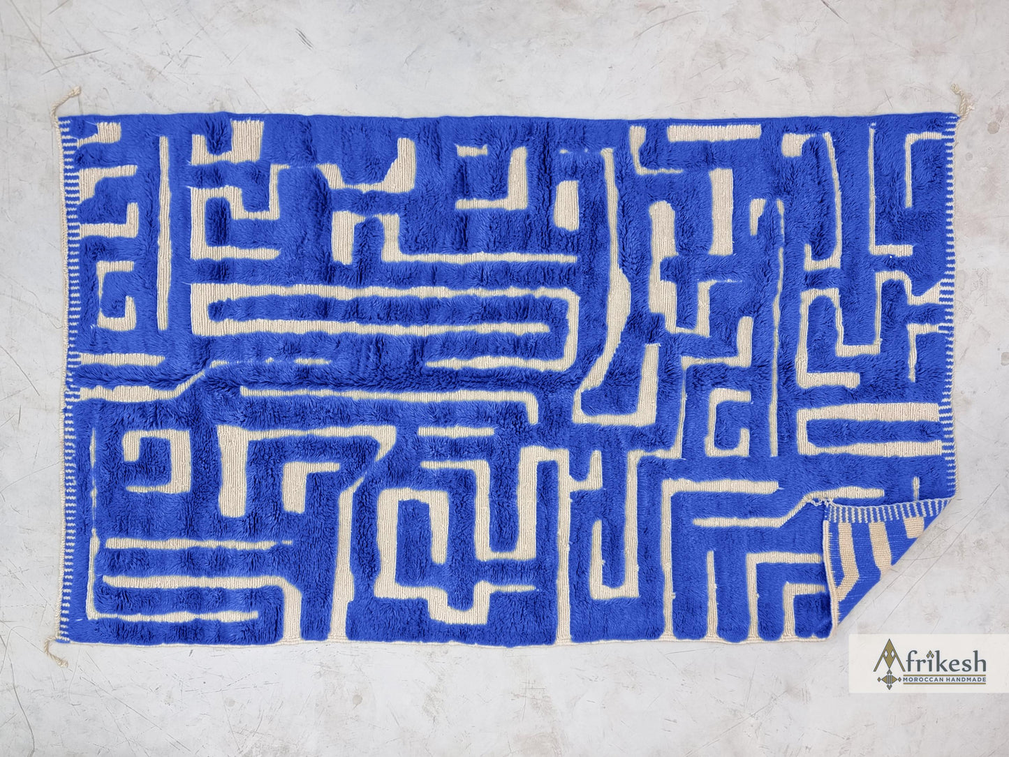 MOROCCAN RUG, Beni Mrirt Shag Rug, Handmade Berber Carpet, Royal Blue Wool Rug, Hand-Tufted Area Rug, Custom Size Benirugs.