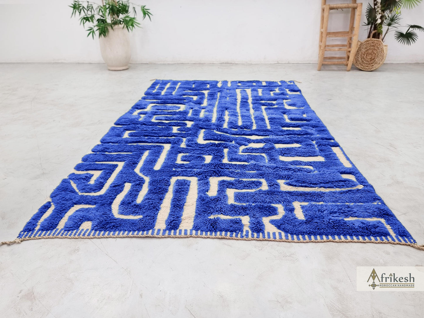 MOROCCAN RUG, Beni Mrirt Shag Rug, Handmade Berber Carpet, Royal Blue Wool Rug, Hand-Tufted Area Rug, Custom Size Benirugs.