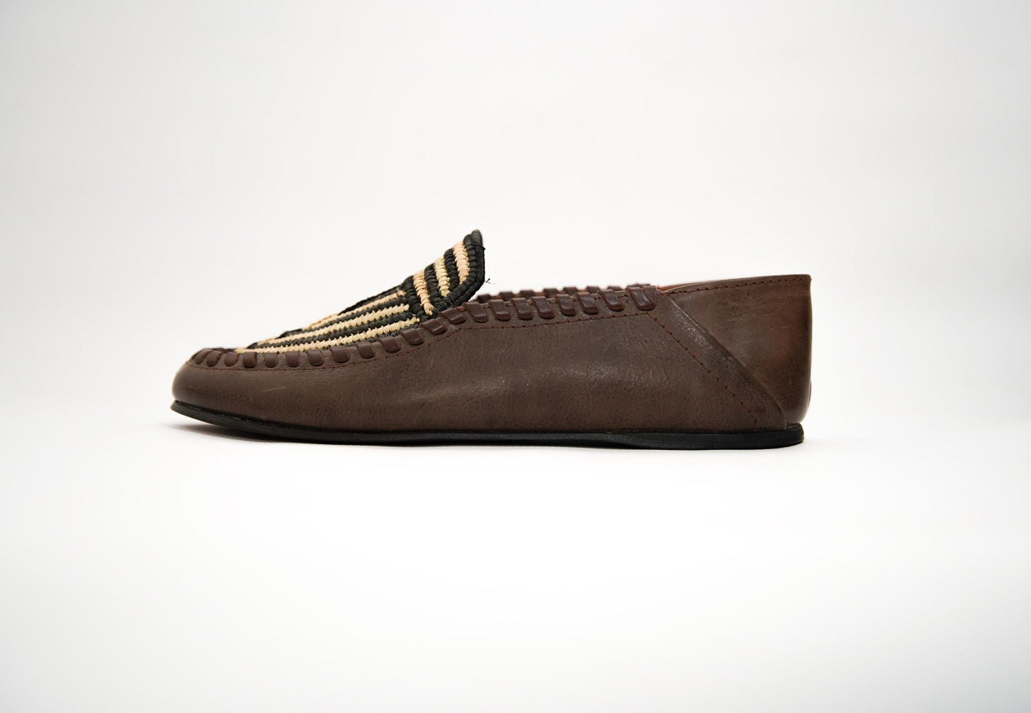 Handmade Moroccan Leather Moccasins with Vibrant Woven Design – Artisan Boho Loafers for Men & Women, Ethically Made Shoe.