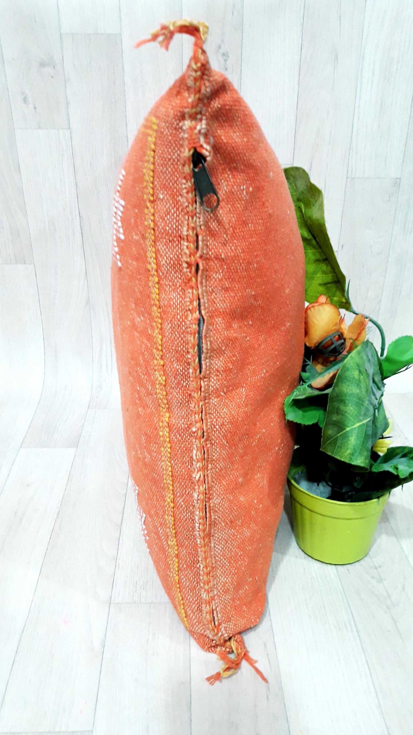 Orange Cactus Silk Pillow Cover, Moroccan Boho Throw Pillow , Hand Woven Berber Pillow, Sabra Cactus Silk Cushion Cover,Pillow,Cushion