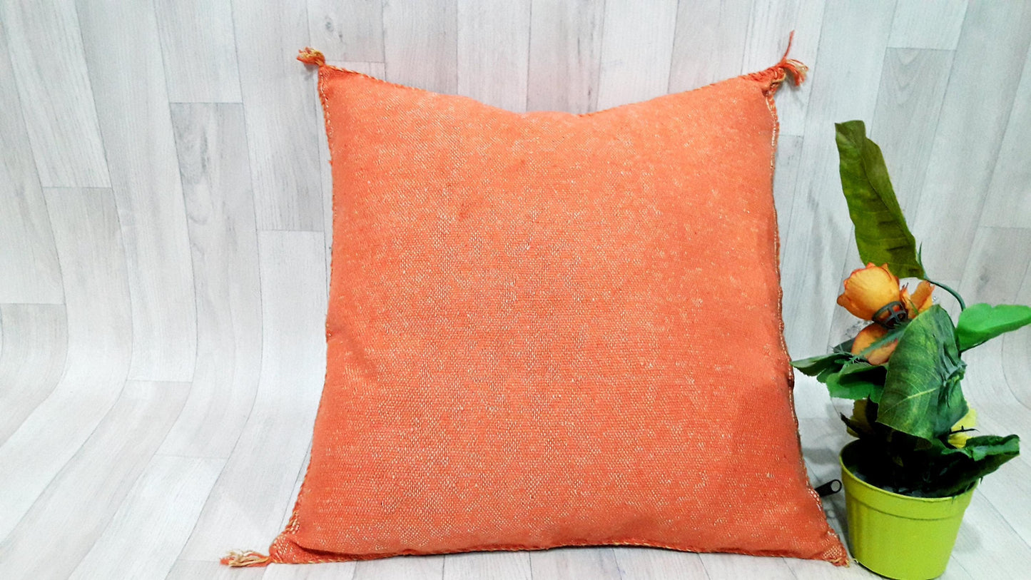 Orange Cactus Silk Pillow Cover, Moroccan Boho Throw Pillow , Hand Woven Berber Pillow, Sabra Cactus Silk Cushion Cover,Pillow,Cushion
