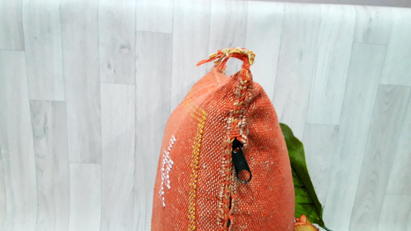 Orange Cactus Silk Pillow Cover, Moroccan Boho Throw Pillow , Hand Woven Berber Pillow, Sabra Cactus Silk Cushion Cover,Pillow,Cushion