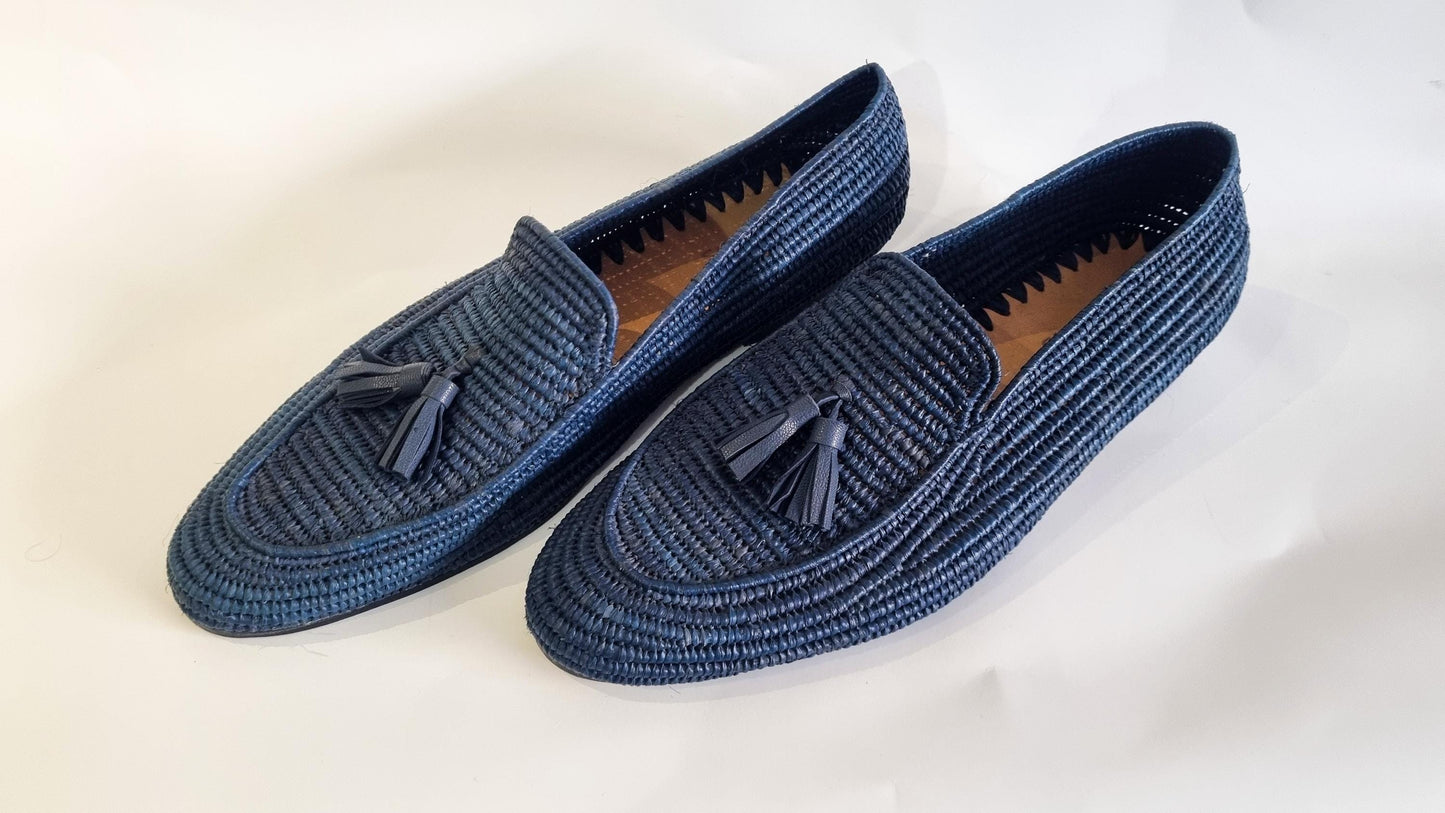 Raffia Men Shoes, Men Loafers, Men Wedding Shoes, Moroccan Men Shoes, Custom Navy Men Loafers