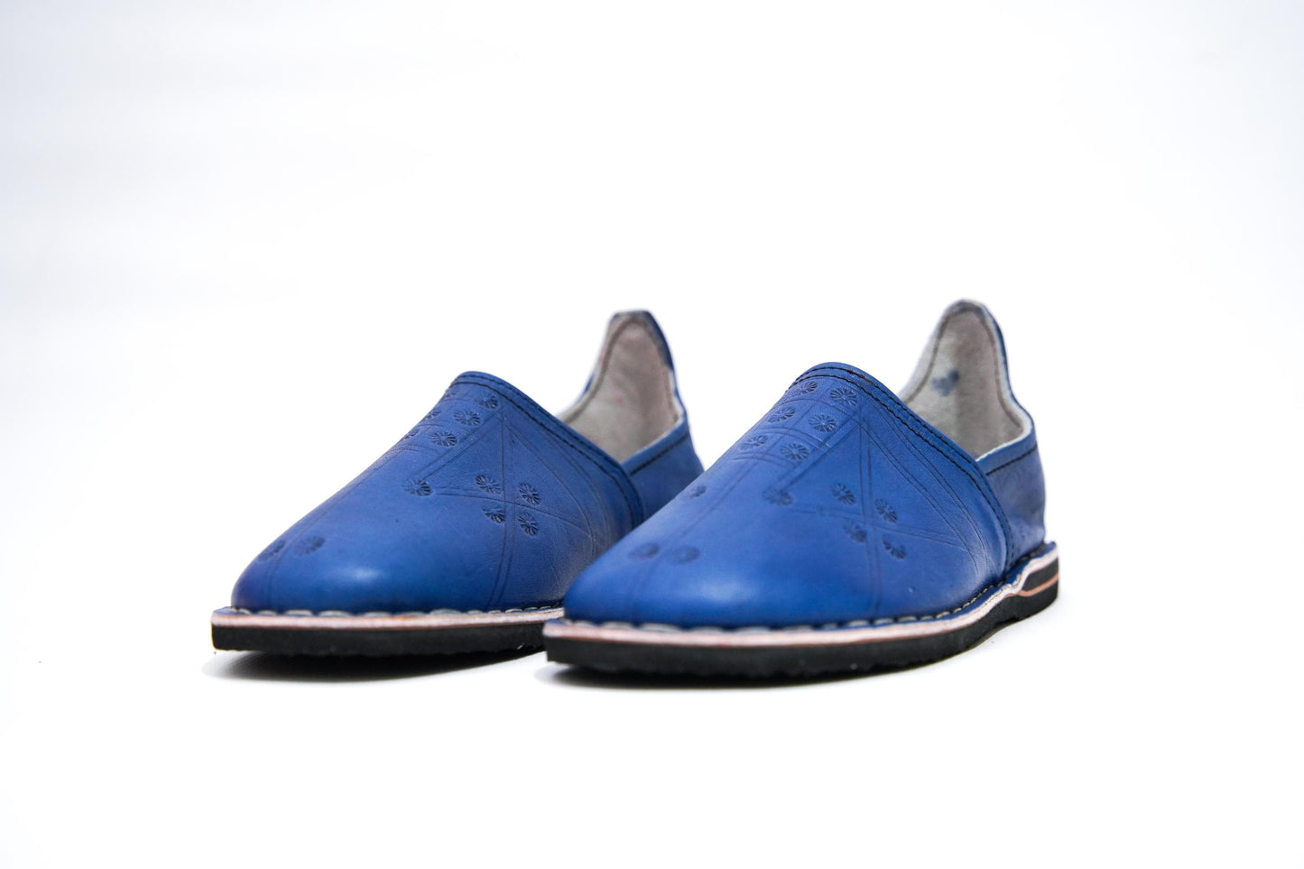 Handmade Moroccan Babouche Leather Slippers for Men, Organic Sheepskin Slip-Ons – Stylish Blue House Shoes