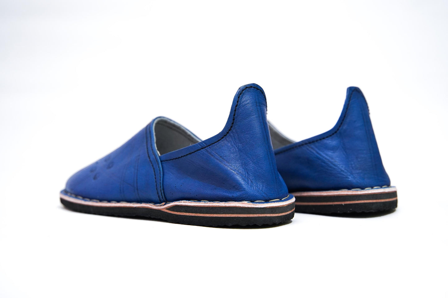 Handmade Moroccan Babouche Leather Slippers for Men, Organic Sheepskin Slip-Ons – Stylish Blue House Shoes