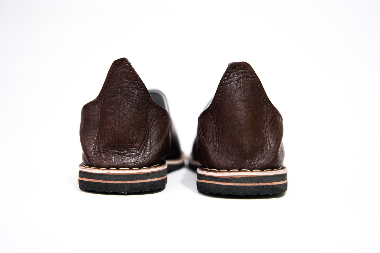 Handmade Moroccan Babouche Leather Slippers for Men, Rich Brown Sheepskin Slip-Ons – Authentic and Durable.