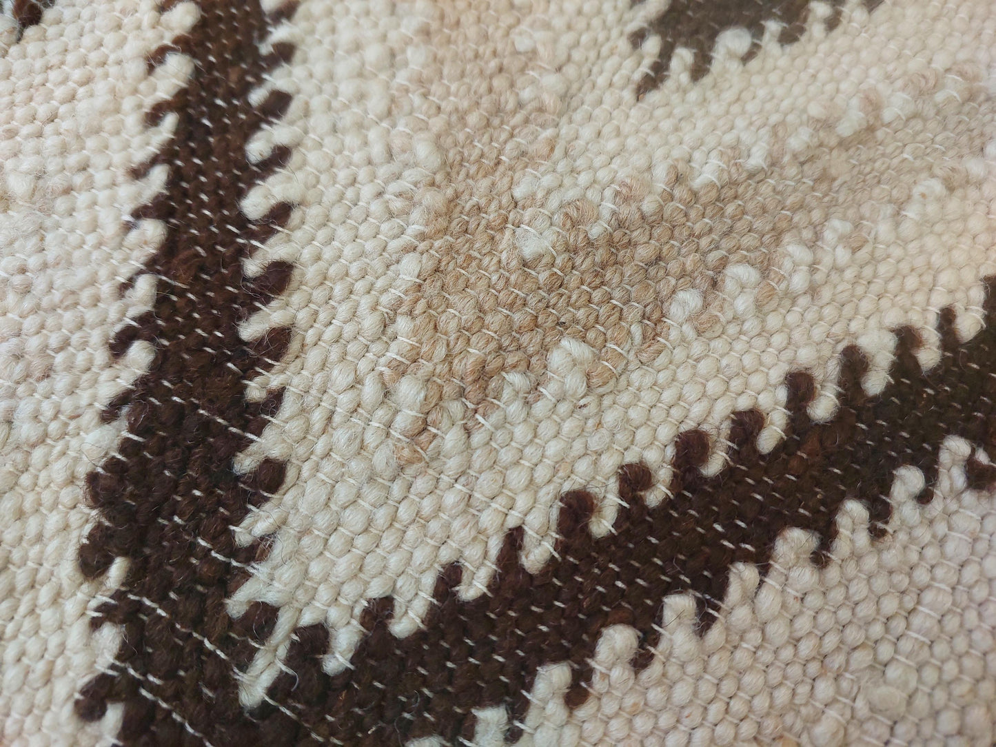 Luxurious Handloomed Beni Ourain Wool Blanket | Natural Undyed Wool | Moroccan Pom Pom Blanket on Edges