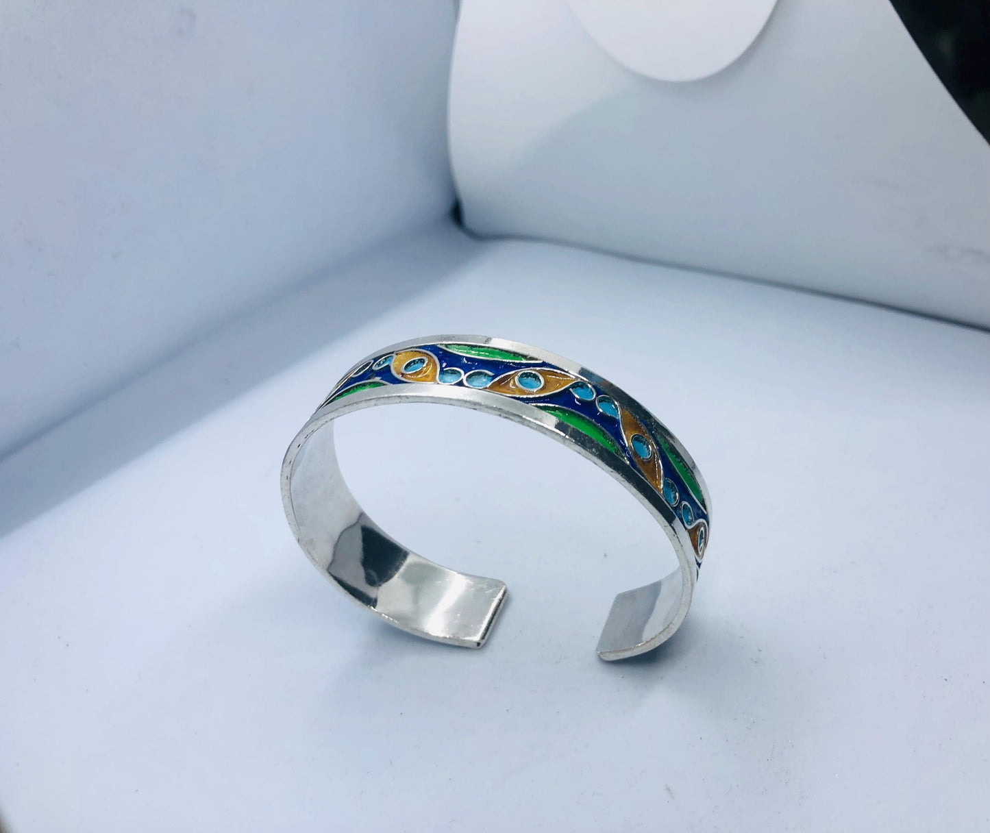Enameled Silver Bracelet, Handmade Bracelet, Moroccan Berber Bracelet, Modern Bracelet, Traditional Bracelet, Handmade Tuareg Jewelry