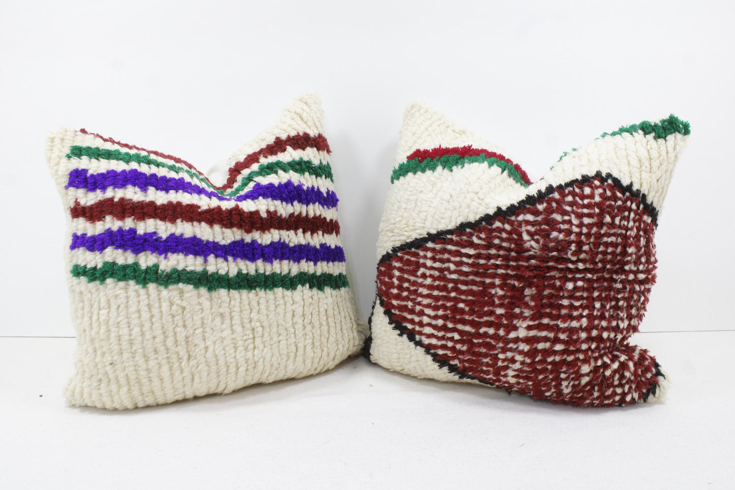 Set of 2 Vintage Moroccan Pillows 100% Wool , Absolutely Gorgeous Pillow Floor Pillow Moroccan Berber Home Design Handmade Kilim Berber