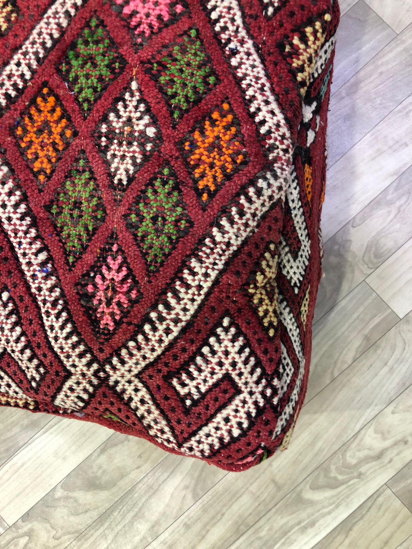 Moroccan Kilim Pouf,Moroccan Floor Cushions, Red Moroccan Kilim Pouf, Vintage Floor Pillow