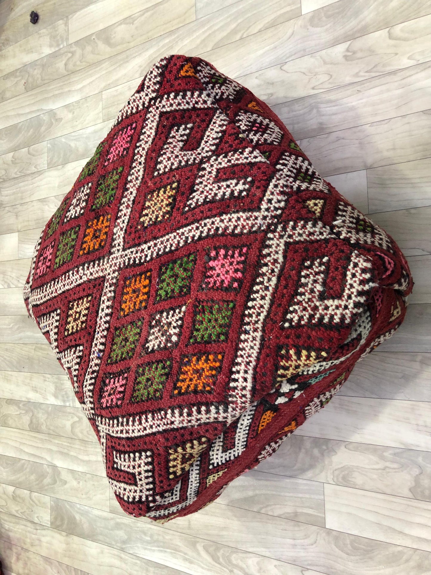 Moroccan Kilim Pouf,Moroccan Floor Cushions, Red Moroccan Kilim Pouf, Vintage Floor Pillow