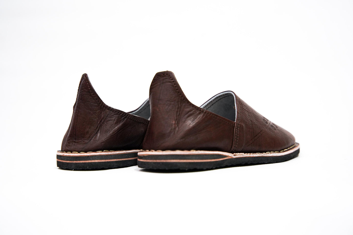 Handmade Moroccan Babouche Leather Slippers for Men, Rich Brown Sheepskin Slip-Ons – Authentic and Durable.