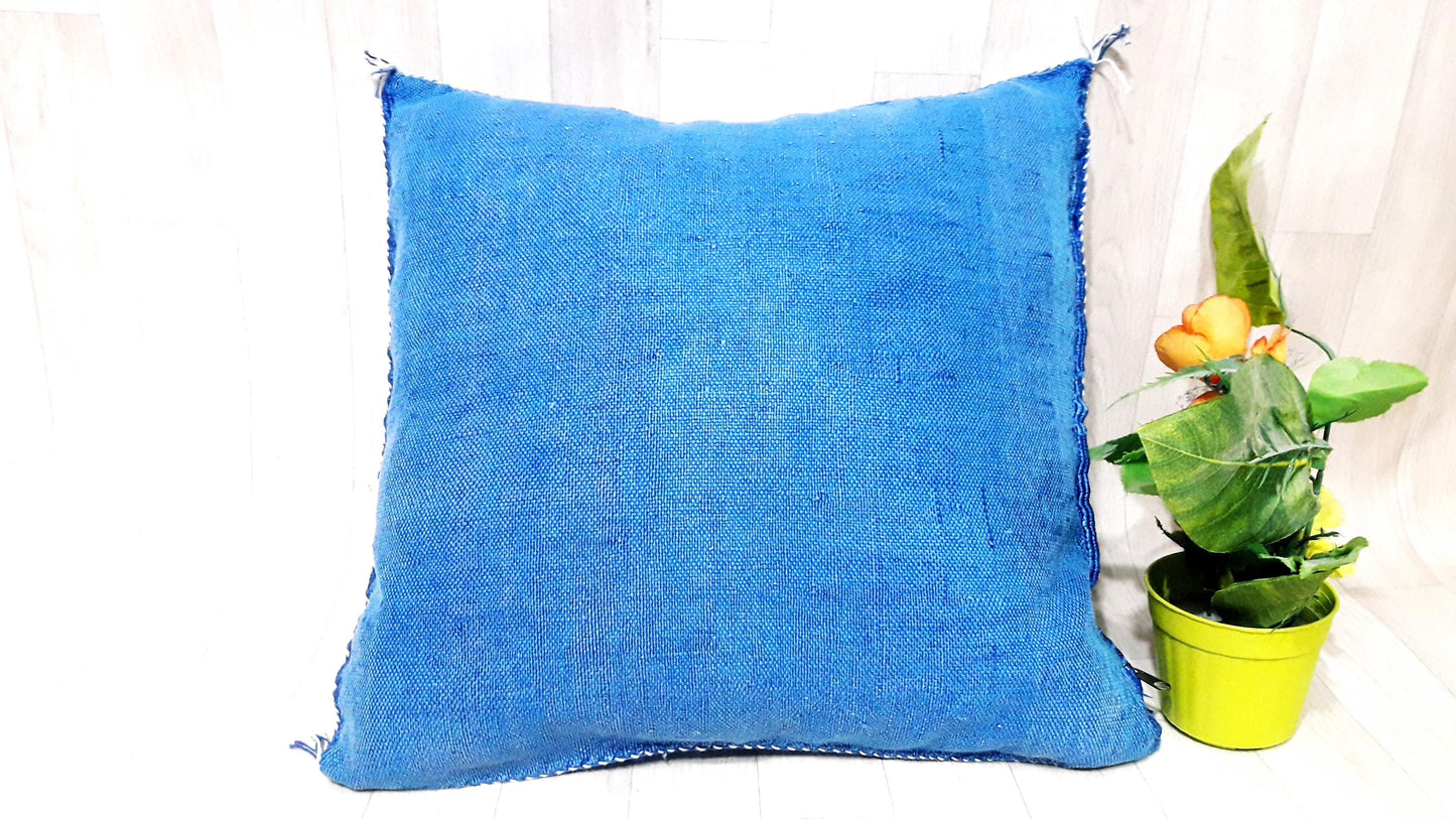Cactus Silk Cushion Cover - Blue Sabra Pillow - Handmade Morocco Cushion
