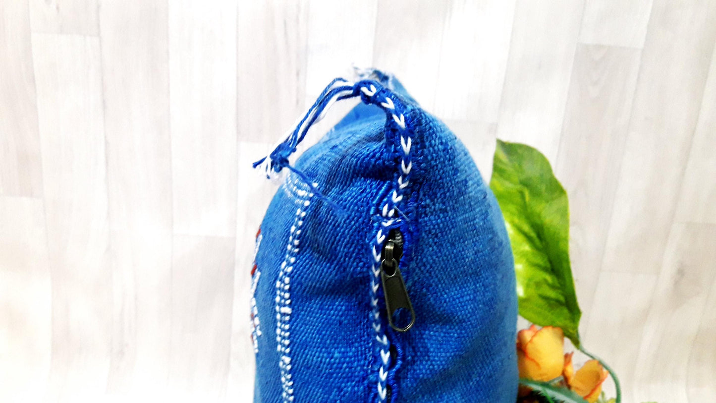 Cactus Silk Cushion Cover - Blue Sabra Pillow - Handmade Morocco Cushion