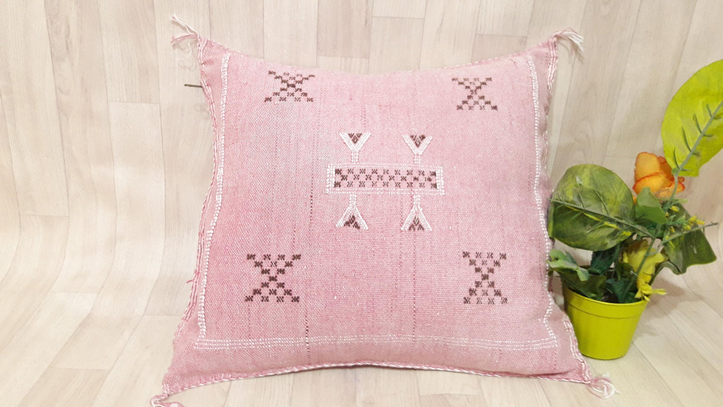 Cactus Silk Pillow, Moroccan Sabra Cushion, Handmade Cactus Silk Pillow, Berber Sabra Cushion, Pillow Throw, Moroccan Lumbar Sabra Cushion