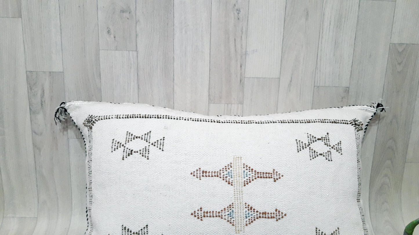 White Cactus Silk Pillow Cover, Moroccan Sabra Cushion Cover , Morocco Handmade Pillow, Sabra Cactus Silk Cushion,Home Decor