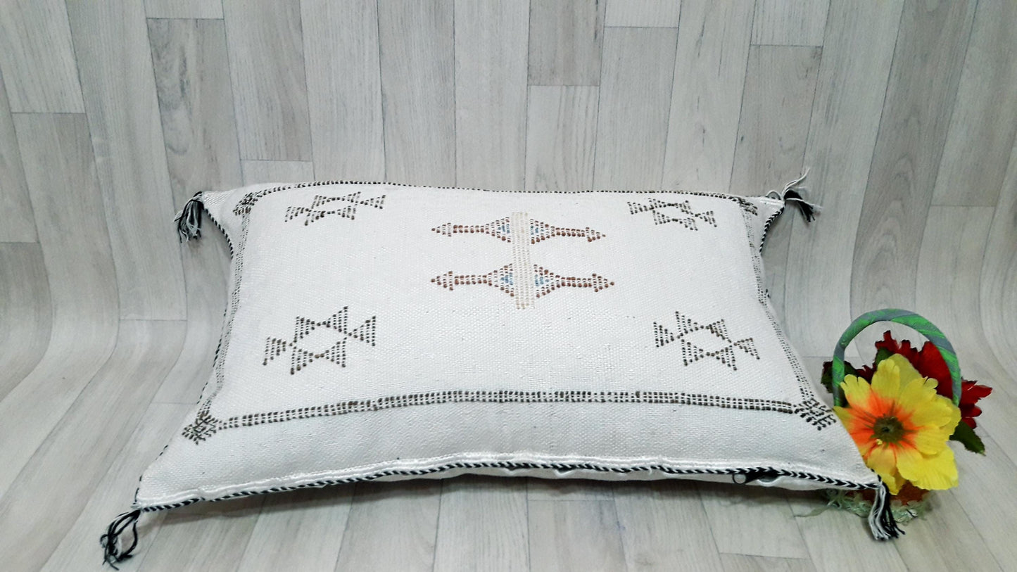 White Cactus Silk Pillow Cover, Moroccan Sabra Cushion Cover , Morocco Handmade Pillow, Sabra Cactus Silk Cushion,Home Decor