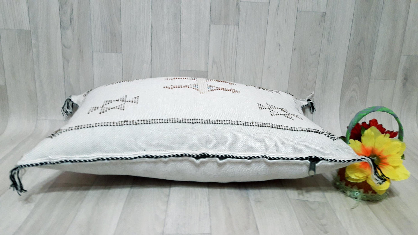 White Cactus Silk Pillow Cover, Moroccan Sabra Cushion Cover , Morocco Handmade Pillow, Sabra Cactus Silk Cushion,Home Decor