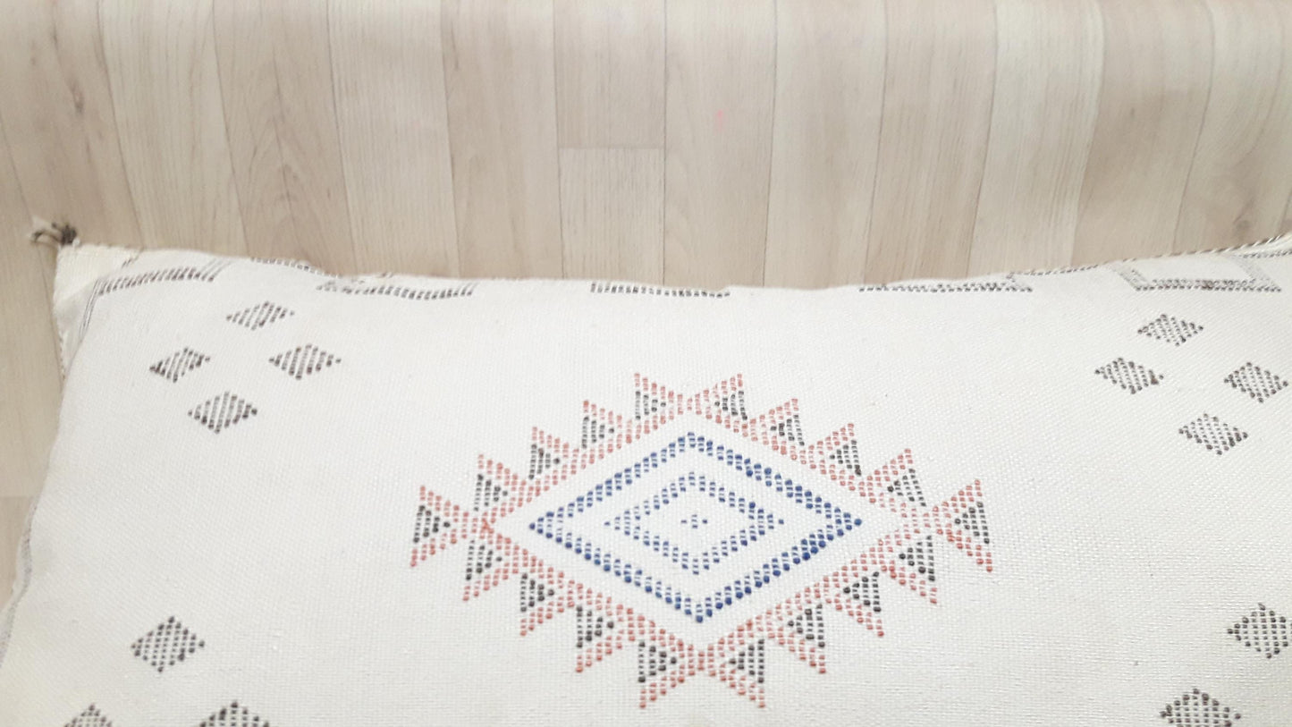 WHITE Cactus Silk Pillow Cover, Moroccan Boho Throw Pillow , Hand Woven Berber Pillow, Sabra Cactus Silk Cushion Cover,Pillow,Cushion