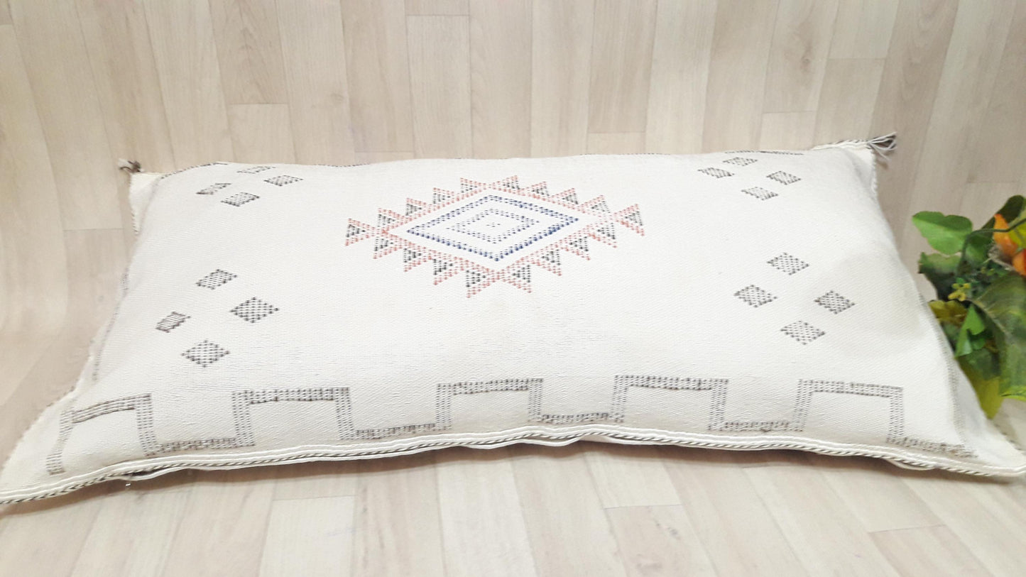 WHITE Cactus Silk Pillow Cover, Moroccan Boho Throw Pillow , Hand Woven Berber Pillow, Sabra Cactus Silk Cushion Cover,Pillow,Cushion