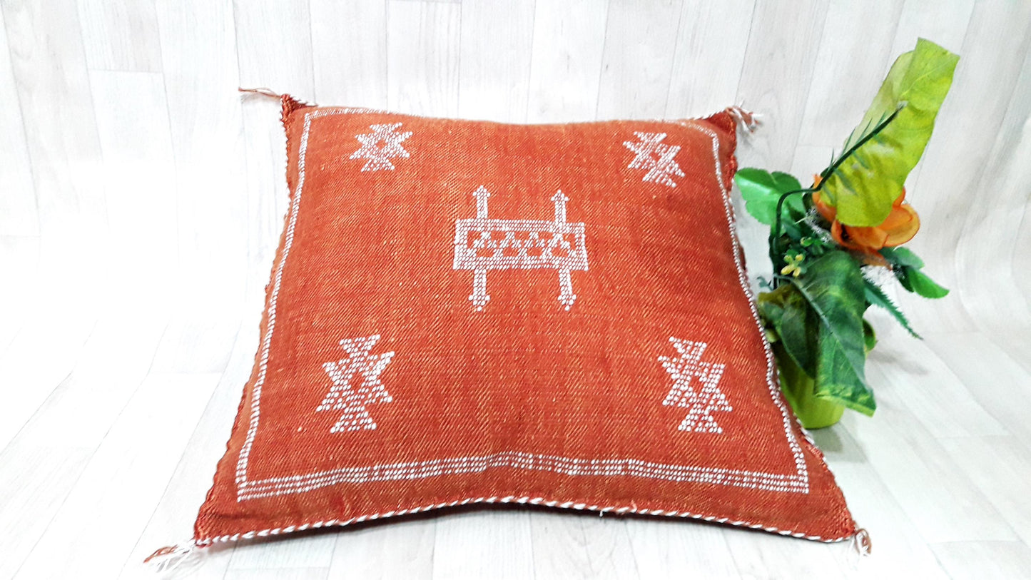 Cactus Silk Pillow Cover, Moroccan Boho Throw Pillow , Hand Woven Berber Pillow, Decorative Sabra Cactus Silk Cushion Cover