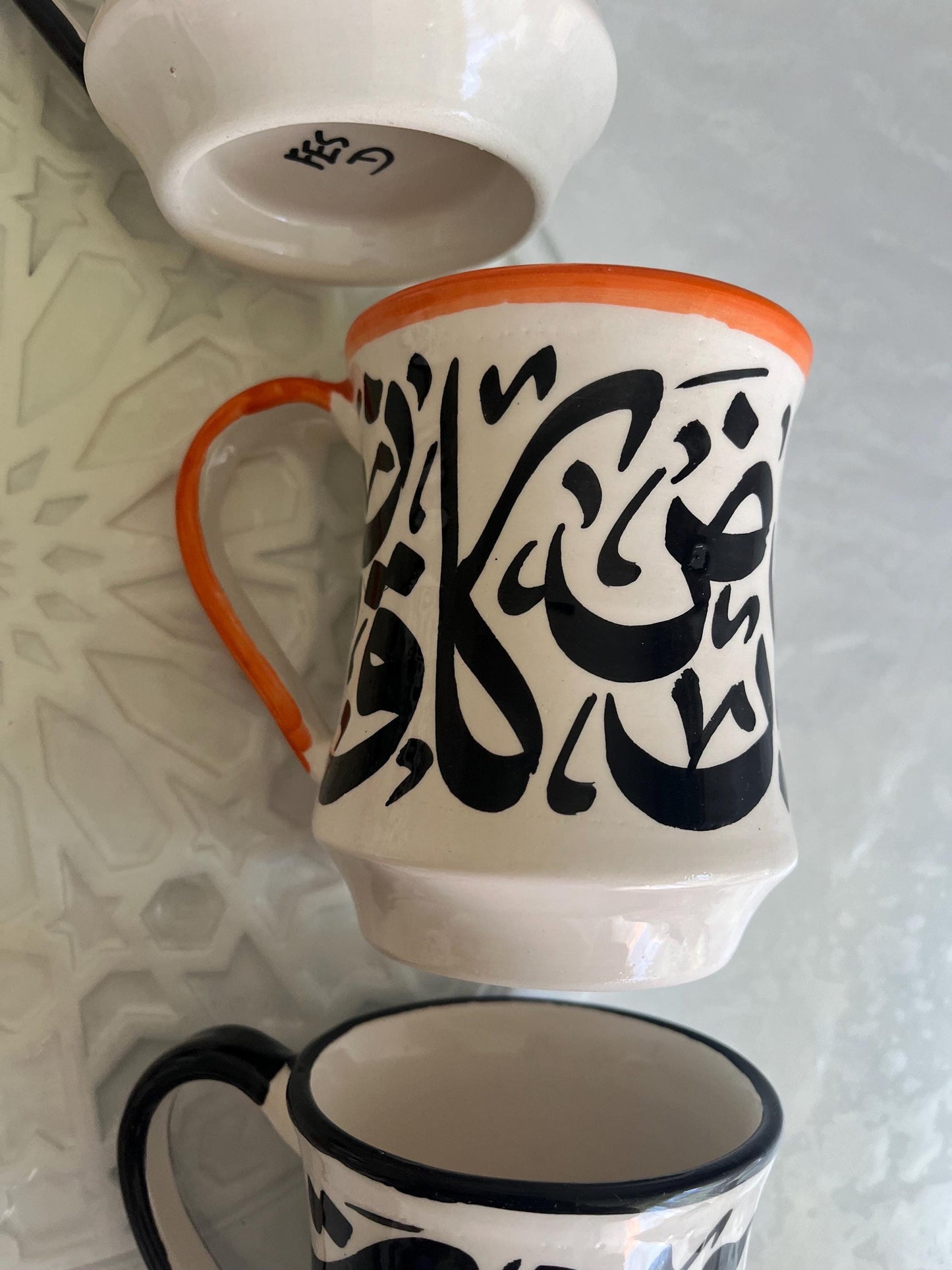 Mugs with Arabic Writing, Calligraphy Colorful Mugs, Beldi Moroccan Mugs