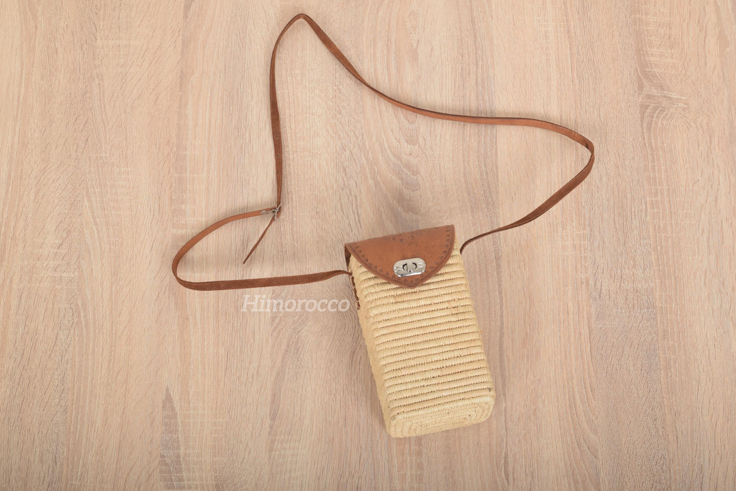 Woven Straw Bag with Leather Strap - Straw Crossbody Bag